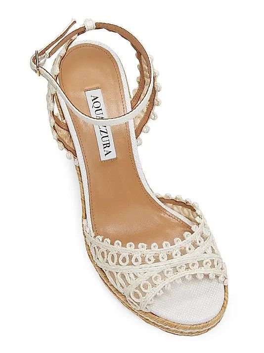 Aquazzura os11x1225 Kahlo 105MM Embroidered Espadrille Wedges in White Size US 8 / IT 38 - 4 Thumbnail