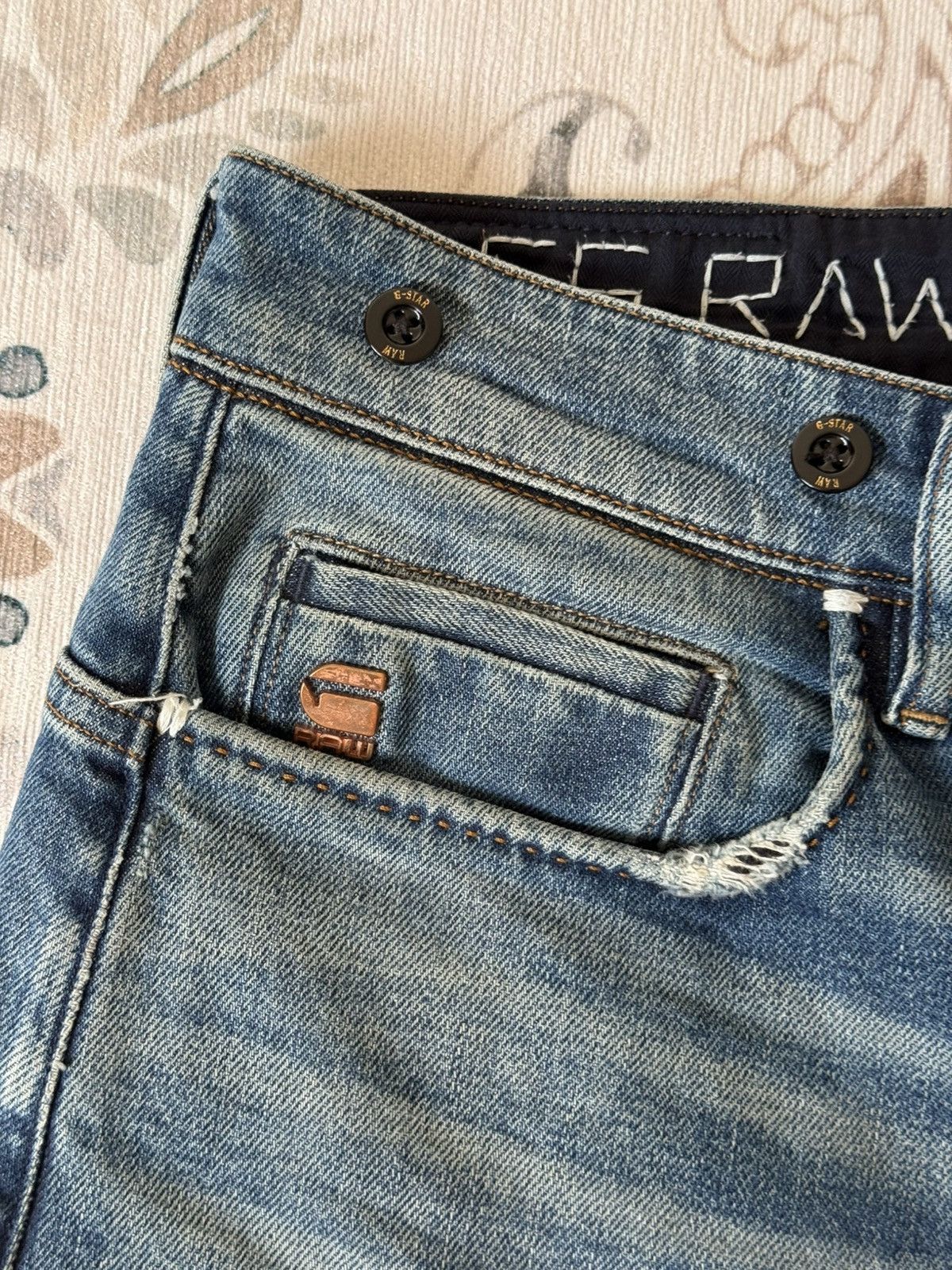 G-Star G-Star Raw Restored Denim Designer Jeans Distressed Details Size US 31 - 8 Thumbnail