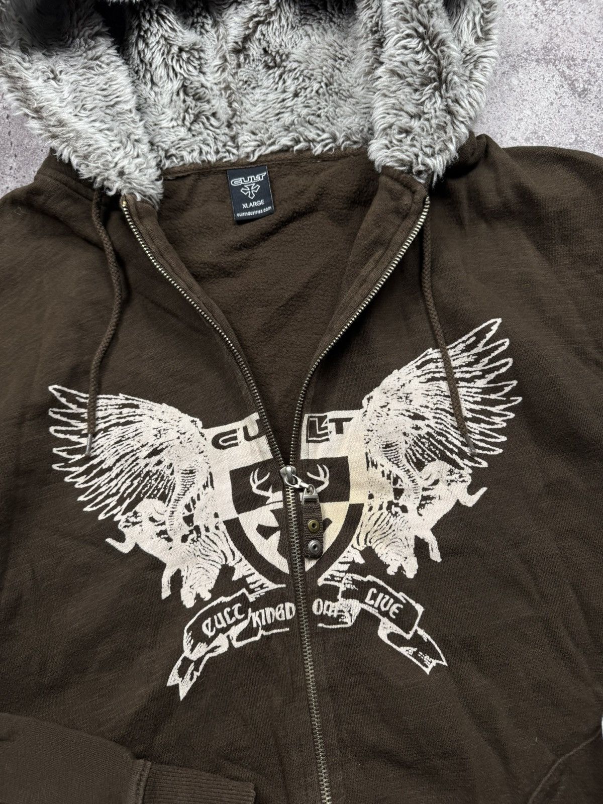 If Six Was Nine LGB Styled Cross Fur Brown Y2K Zip Hoodie