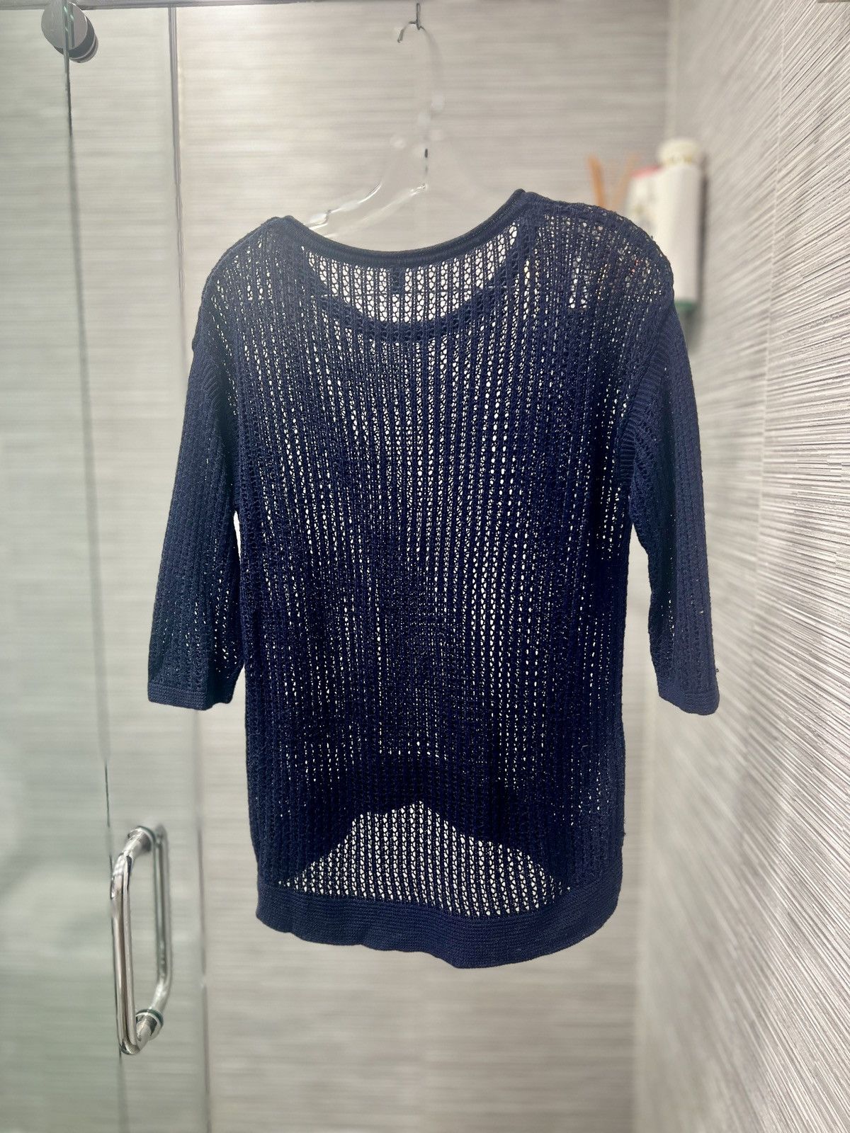 United Colors Of Benetton United Colors of Benetton Navy Blue Open-Knit Sweater Size S / US 4 / IT 40 - 6 Thumbnail