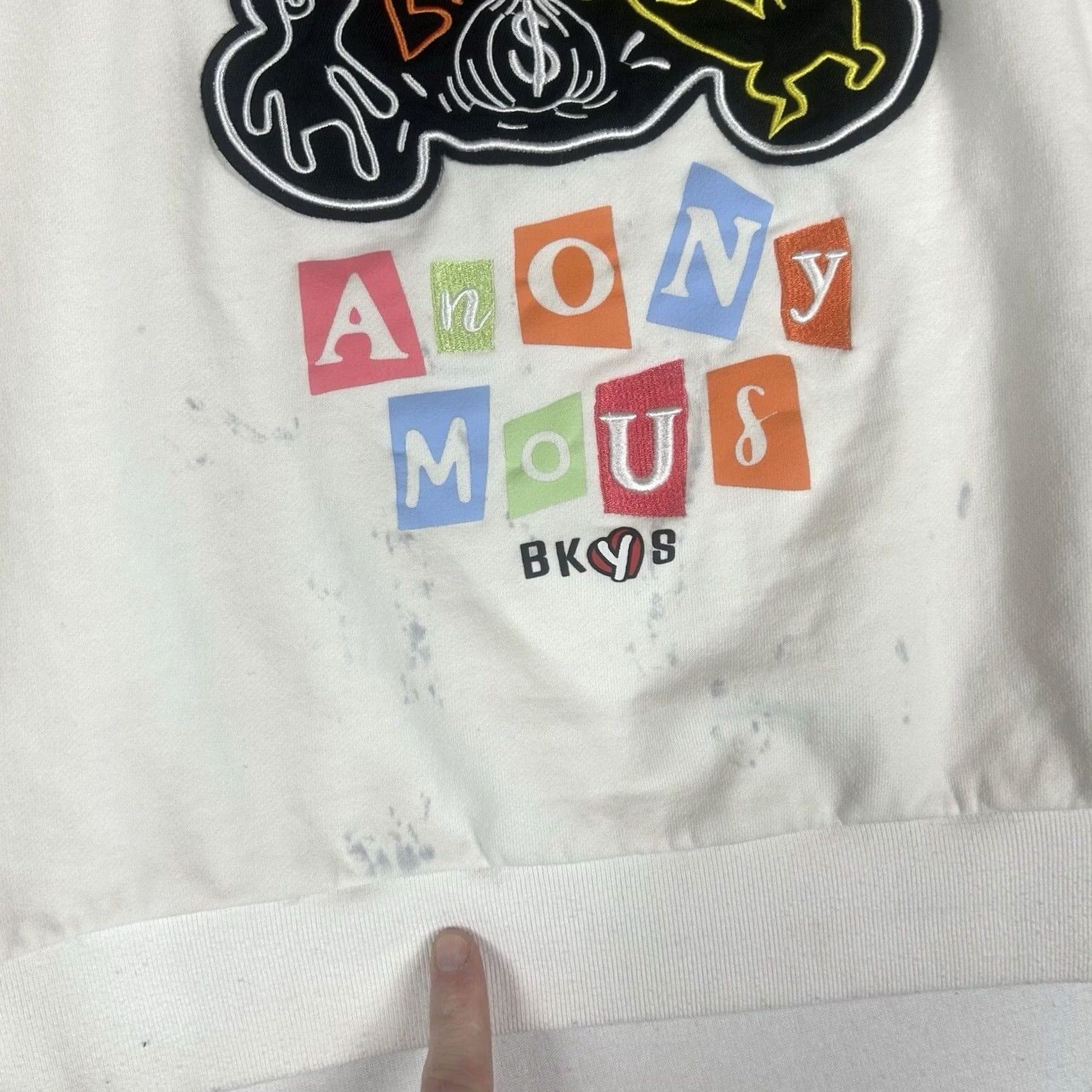 Vintage VINTAGE BKYS Embroidered Sweatshirt Mens M White Stained Graphic Print Embroidered Bunny L/S Crew Neck Pullover 100% Cotton Size US M / EU 48-50 / 2 - 3 Thumbnail
