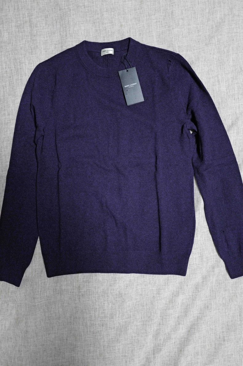 Saint Laurent Paris Saint Laurent Paris Purple cashmere blended damaged sweate Size S / US 4 / IT 40 - 1 Thumbnail