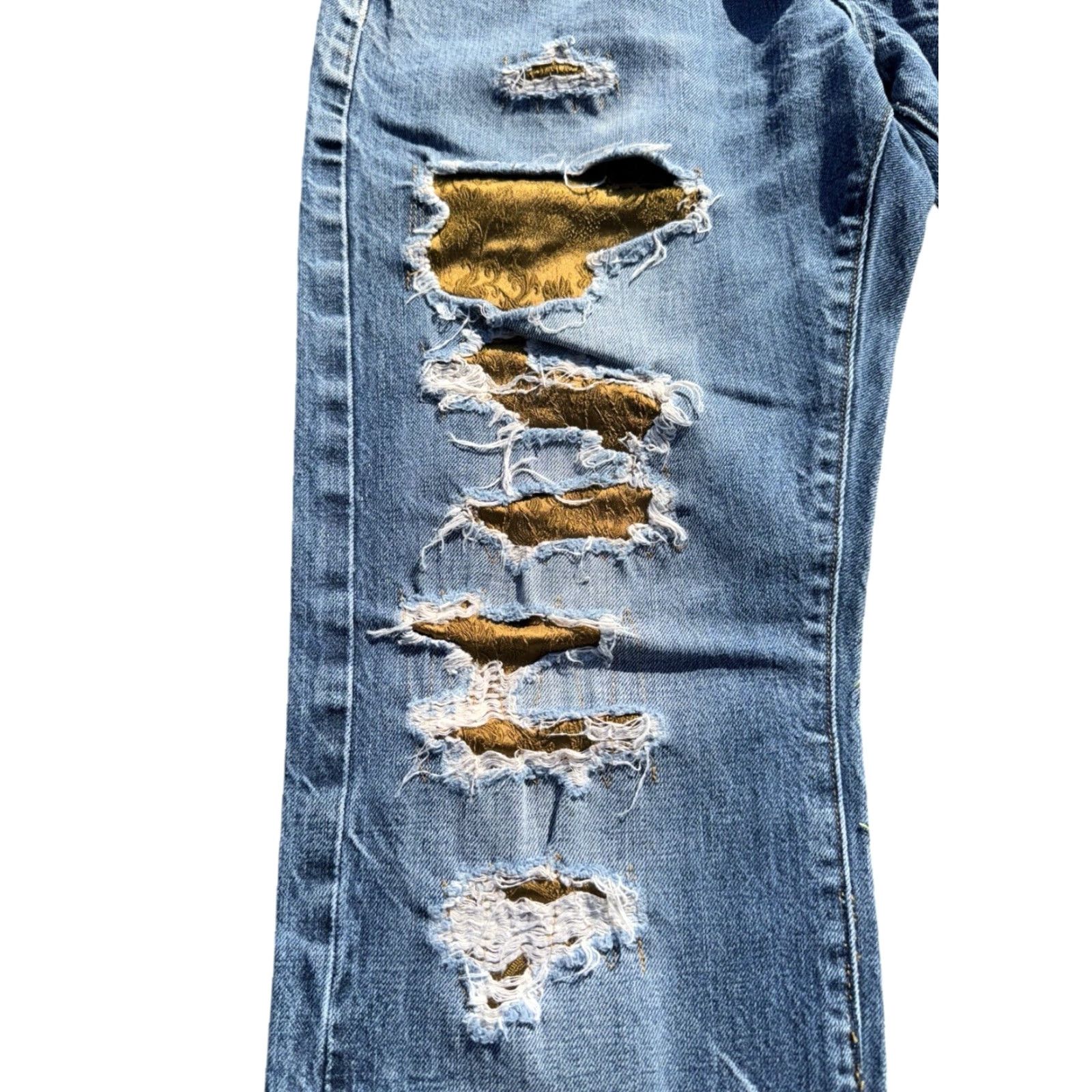 Vintage VINTAGE China Jeans 90s Distressed Repaired Embroidered Satin Selvedge Sz 32 Men Blue Straight Size US 32 / EU 48 - 3 Thumbnail