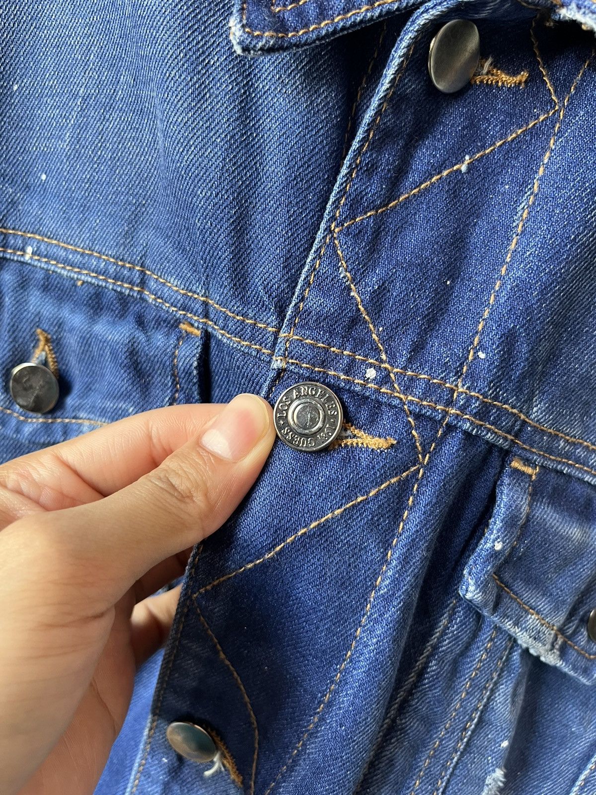 Designer × Guess Guess Jeans Denim Rex Jacket Distressed Paint Splatter Size US L / EU 52-54 / 3 - 10 Thumbnail