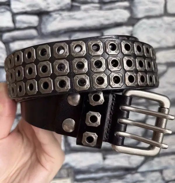 Japanese Brand Kan Avant garde punk rock eyelet leather belt aesthetic Size ONE SIZE - 6 Thumbnail