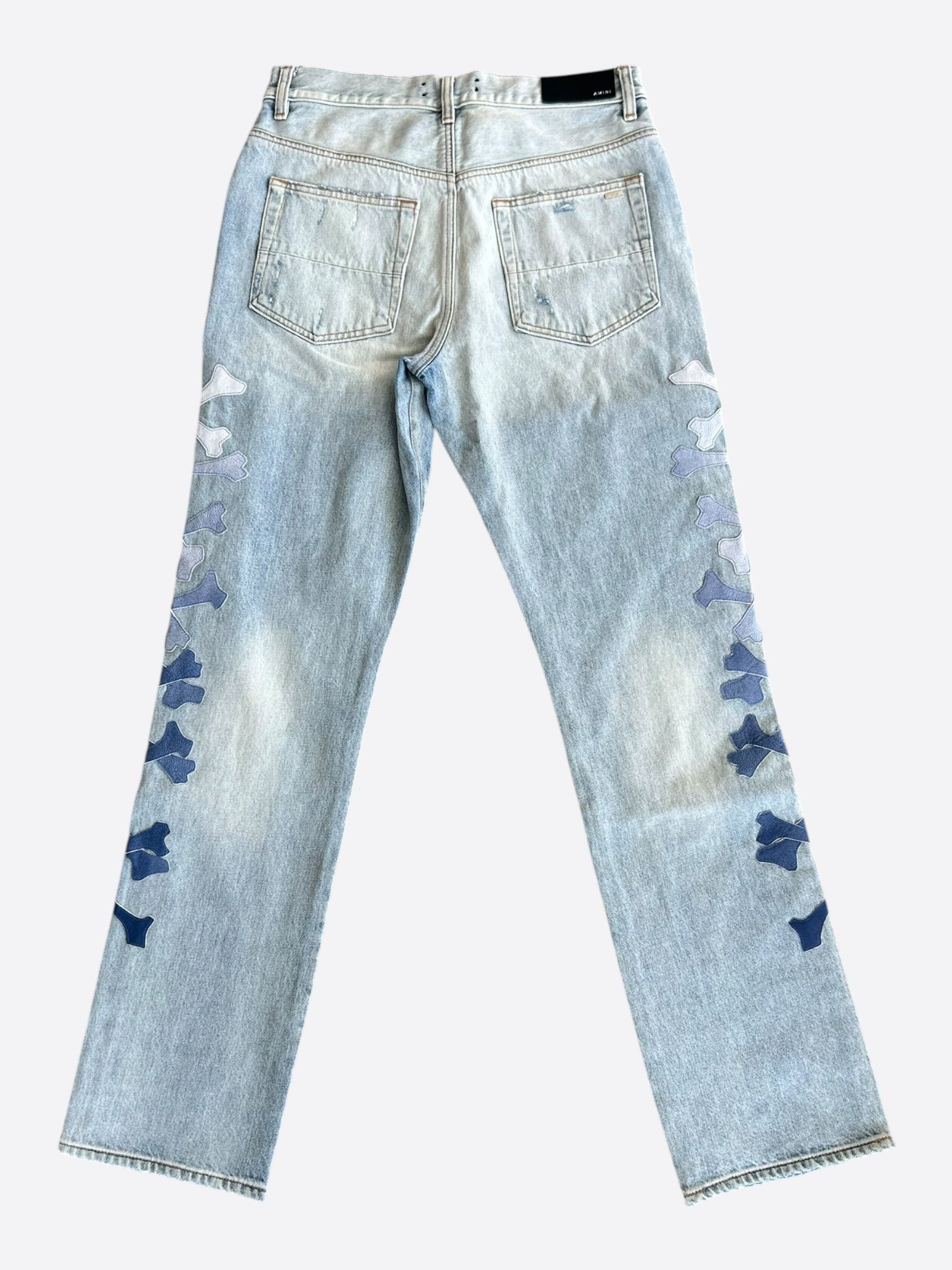 Amiri Blue Gradient Bones Applique Distressed Straight Jeans Size US 30 / EU 46 - 2 Thumbnail