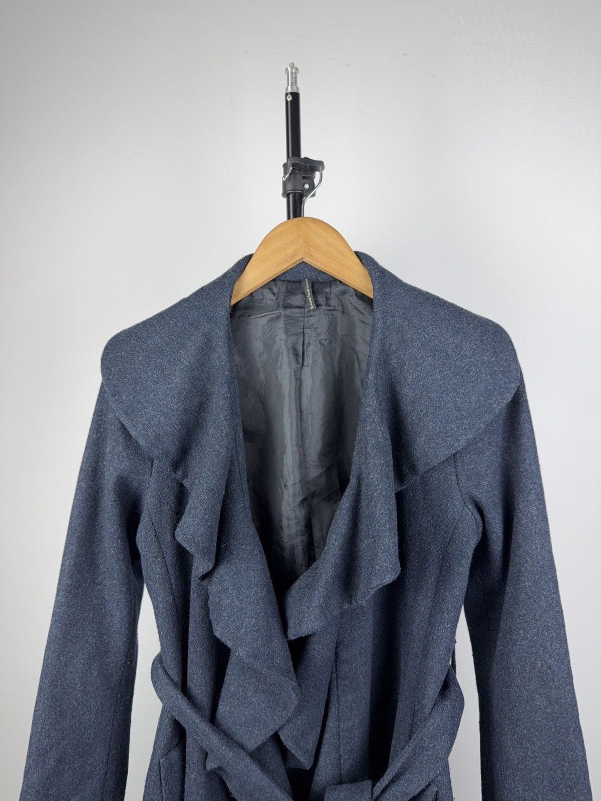 Japanese Brand NAF NAF Ruffle Wool Blend Belted Coat Dark Blue 38 / S-M Size S / US 4 / IT 40 - 2 Thumbnail