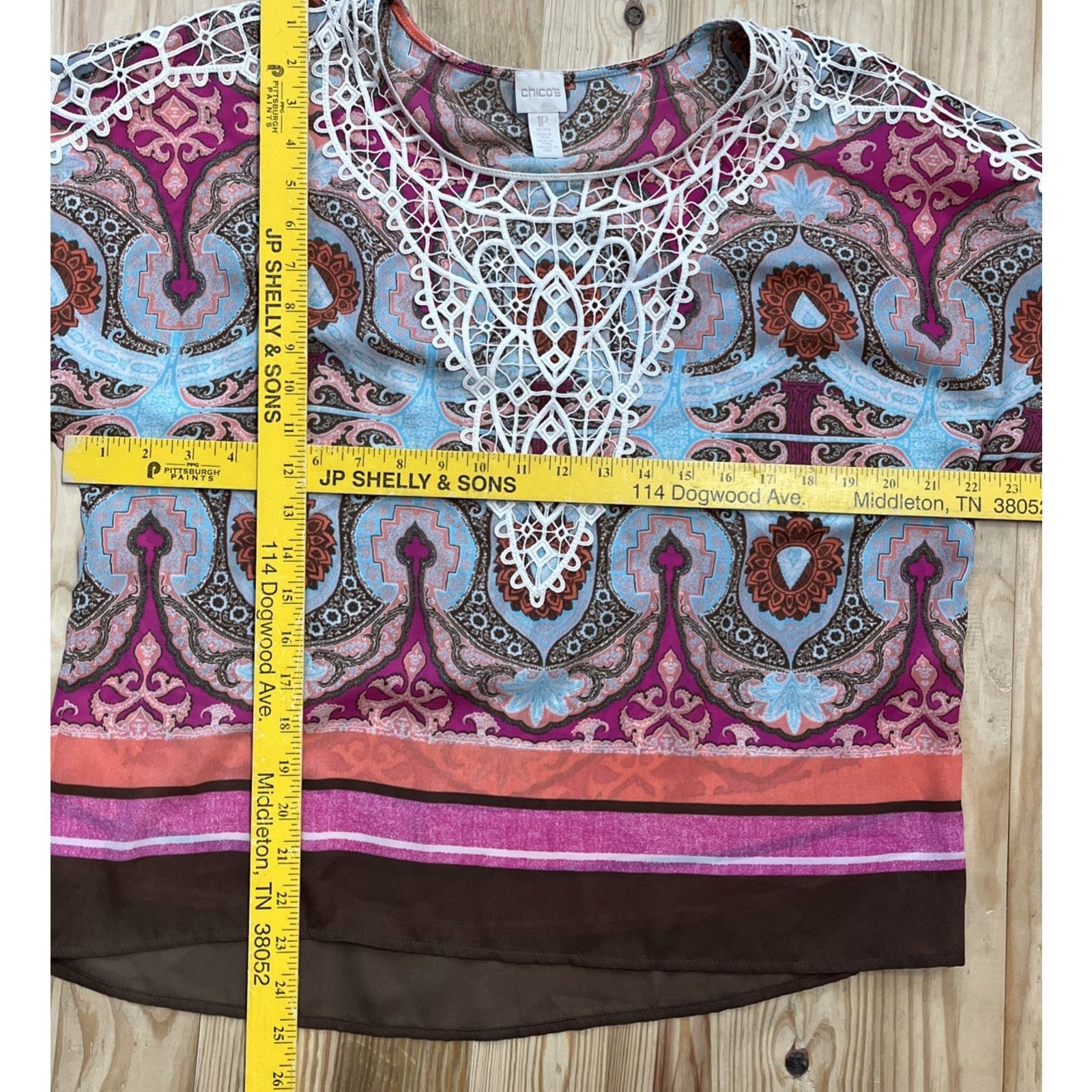 Chicos Chicos 3/4 Sleeve Safari Chic Crochet Trim Blouse Women's 1P Size XS / US 0-2 / IT 36-38 - 5 Thumbnail