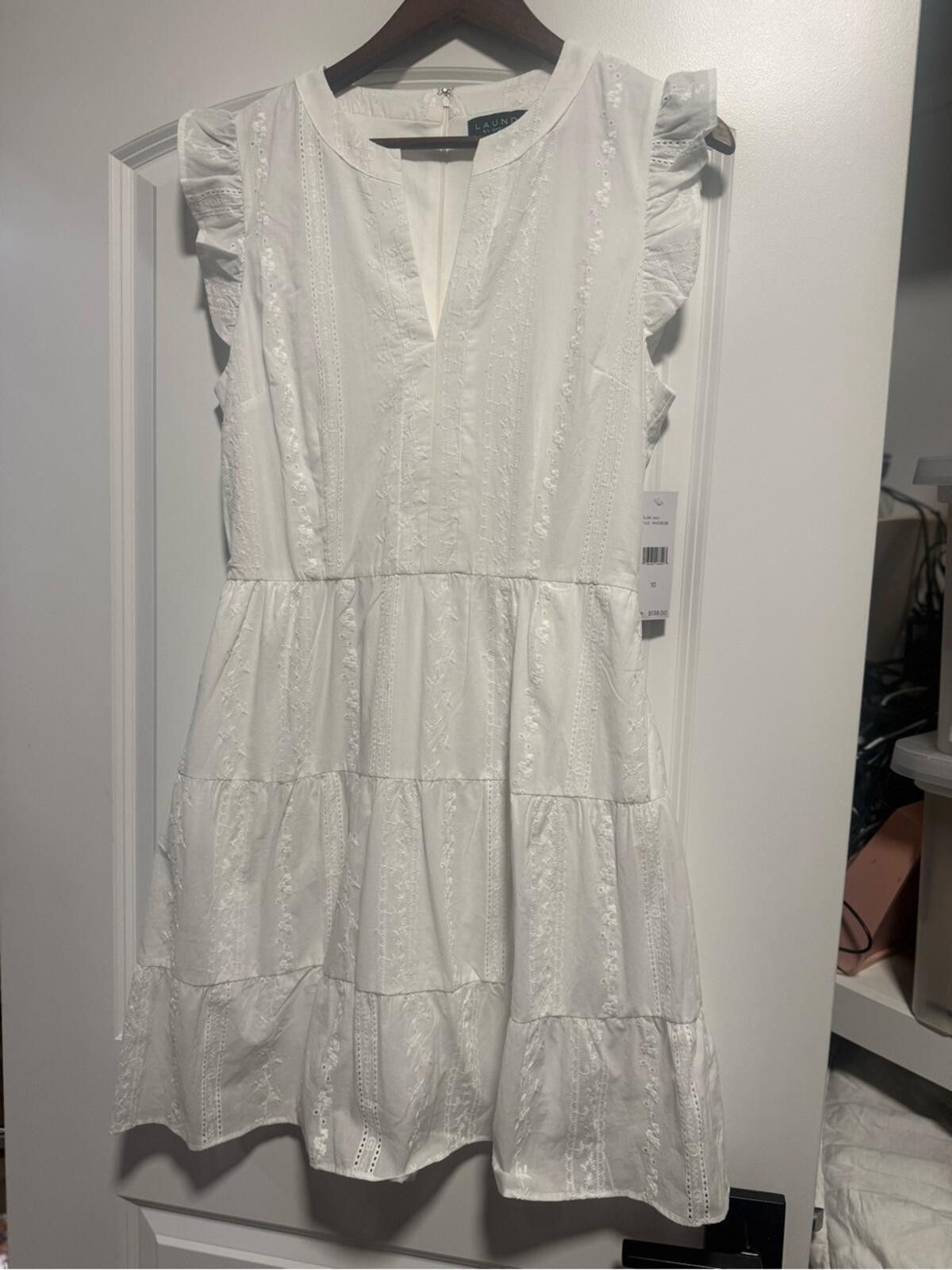 Other Laundry By Shelli Segal White Eyelet Tiered Mini Dress Size L / US 10 / IT 46 - 6 Thumbnail