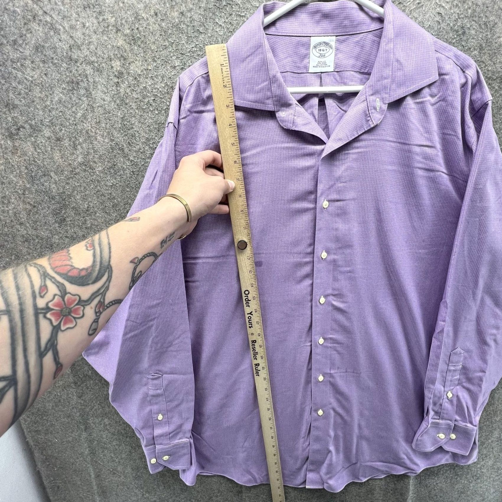 Brooks Brothers Brooks Brothers Dress Shirt Mens 18 6/7 Purple Check Slim Fit 346 Non Iron Shirt Size 48R - 4 Thumbnail