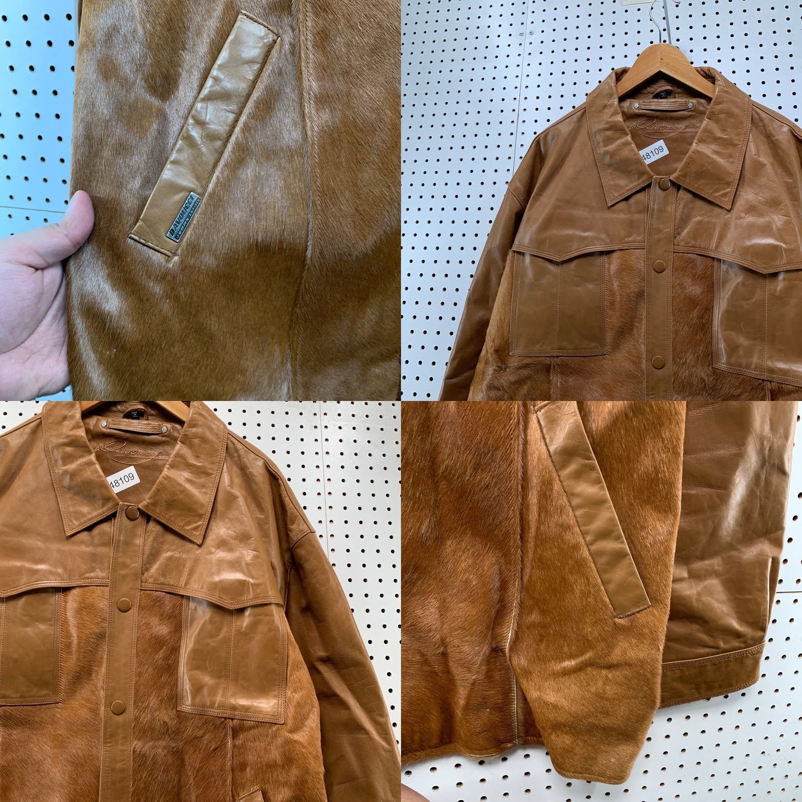Vintage VINTAGE Davoucci Leather Jacket Men 6XL Brown Hair On Hide 80s 90s Rodeo Western Jacket Size US XXL / EU 58 / 5 - 9 Thumbnail