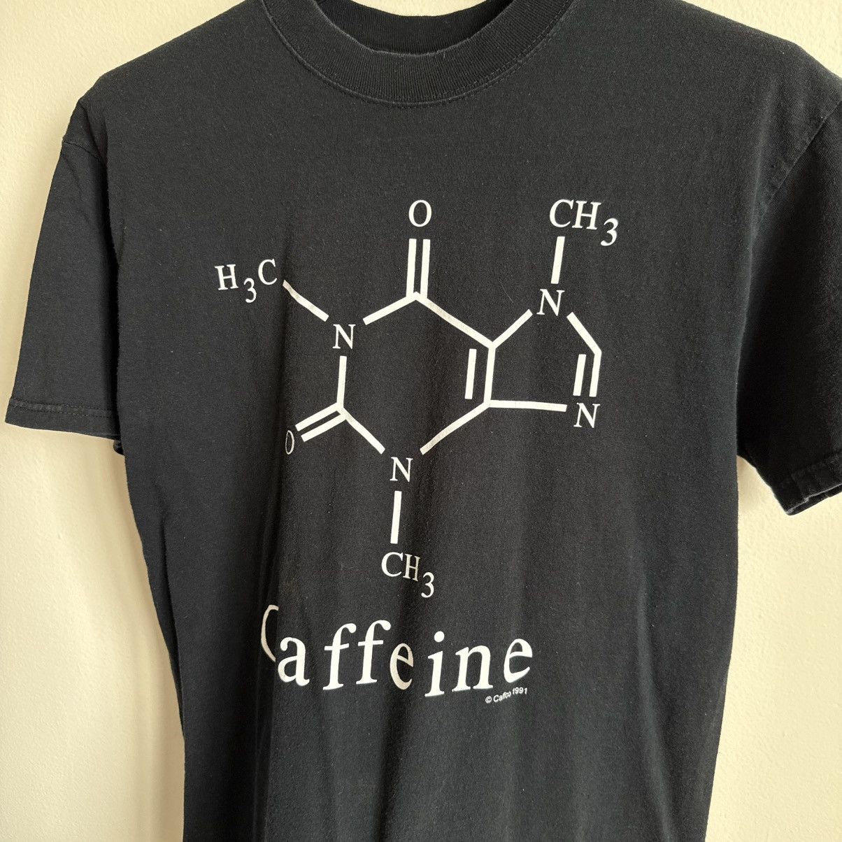 Vintage Jerzees Black Caffeine Molecule Science Graphic T-Shirt 1991 Size US M / EU 48-50 / 2 - 3 Thumbnail