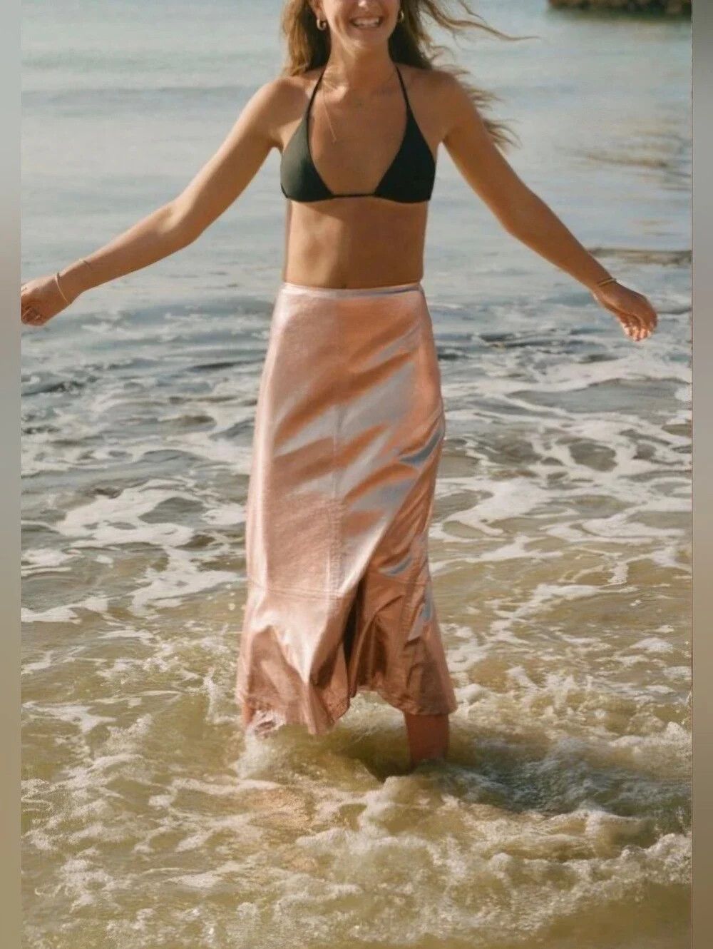 Other Tuckernuck x India Hicks Rose Gold Metallic London Skirt NWT Size 32" / US 10 / IT 46 - 5 Thumbnail