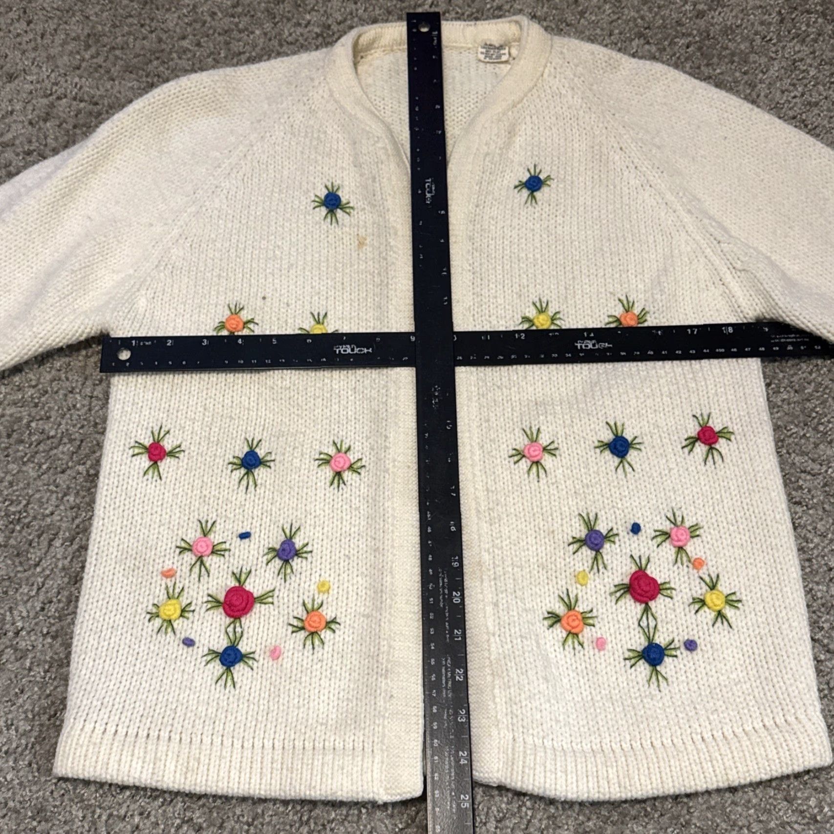 Vintage VINTAGE 1960s Flower Art 3D Cotton Cardigan Knit Sweater Large Knitwear Size L / US 10 / IT 46 - 8 Thumbnail
