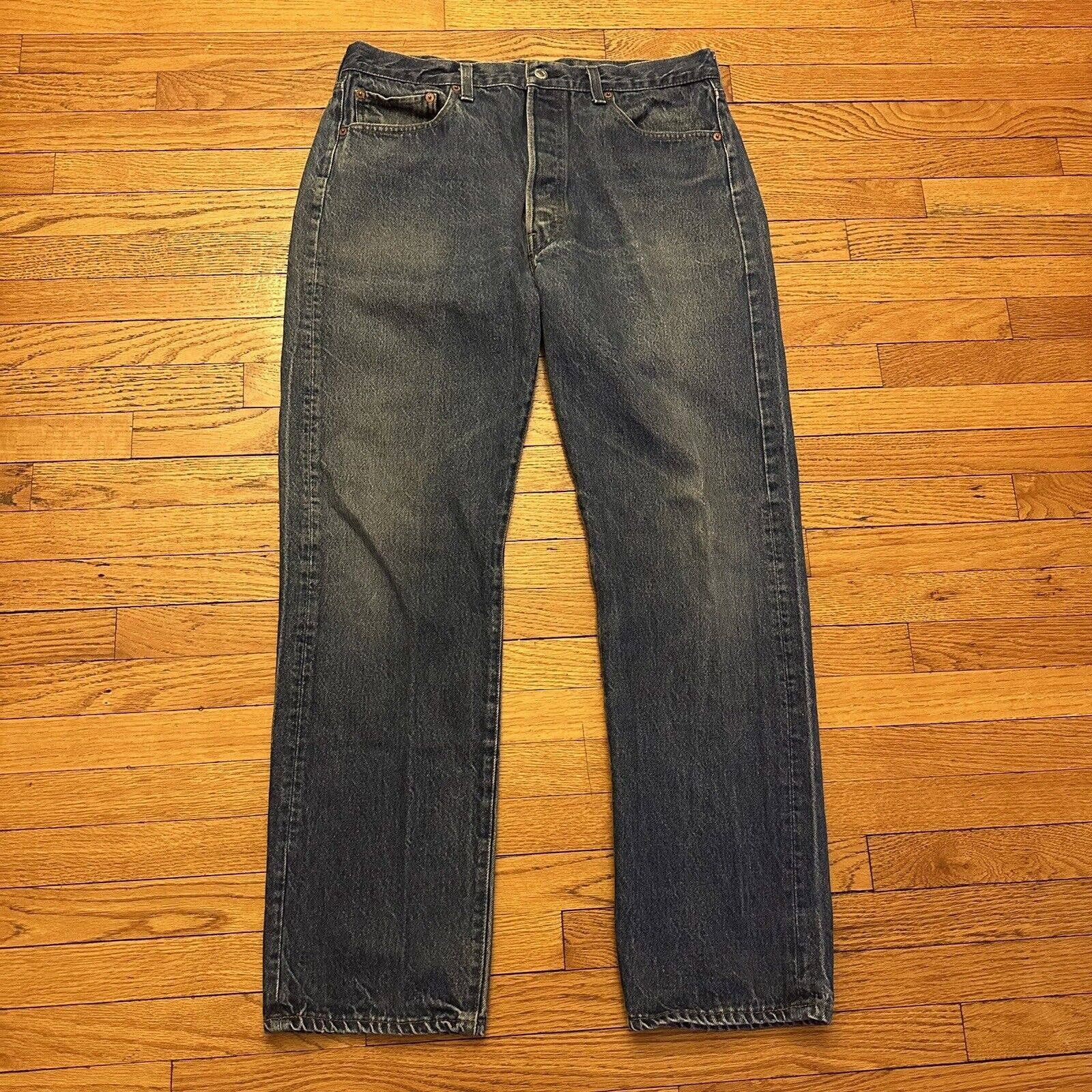 image of Levis x Made In USA Vintage Levi’S 501 Faded Dark Wash Blue Denim Jeans 36X34, Men's