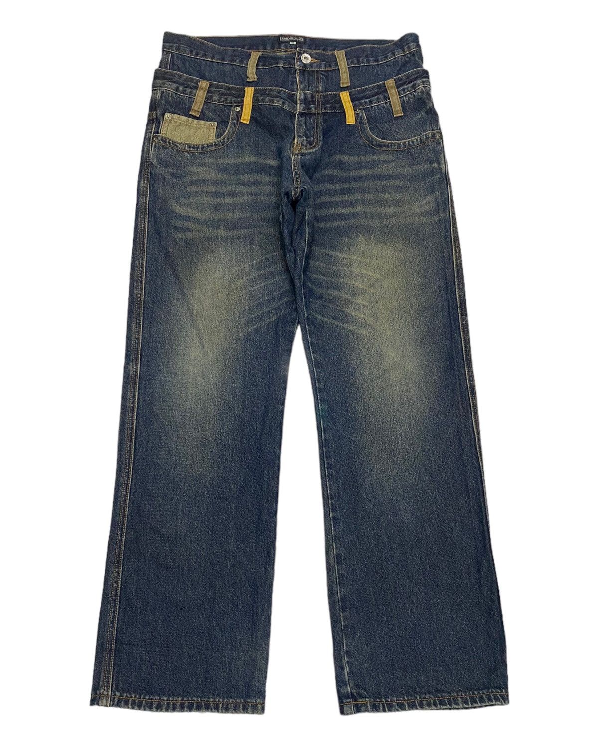 Japanese Brand DOUBLE WAIST JAPAN AMORE PURO DISTRESSED RIPPED DENIM JEANS Size US 33 - 1 Thumbnail