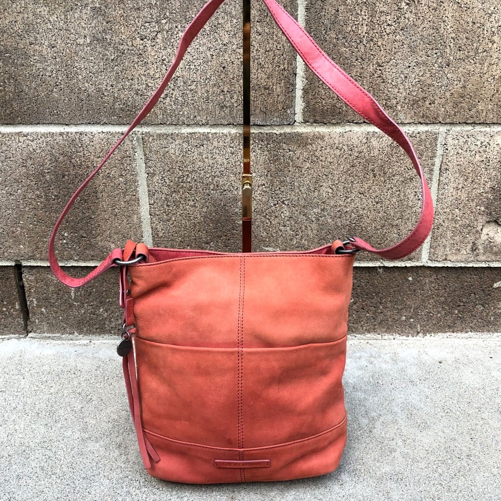 Lucky Brand LUCKY BRAND Crossbody Purse Women's Orange Shoulder Bag Hobo Leather Purse Medium Orange—Beige Lining Size ONE SIZE - 2 Thumbnail