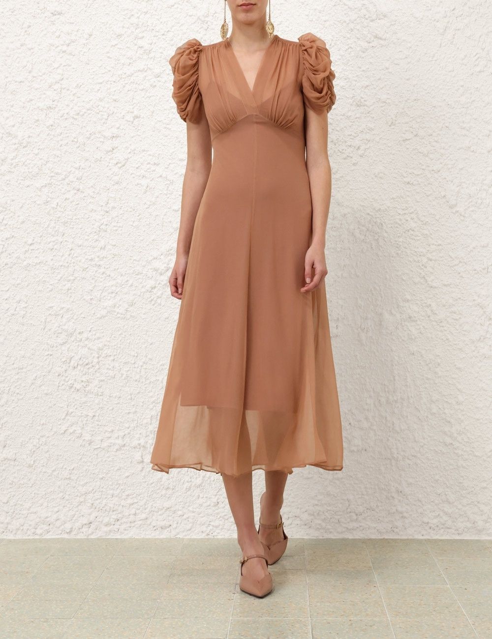Zimmermann oc11z0825 Eden Gather Sleeve Midi Dress in Biscuit Size XS / US 0-2 / IT 36-38 - 2 Thumbnail