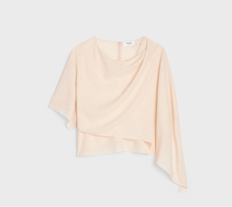 Celine o1bcso1str0824 Asymmetric Draped Top In Viscose Sablé Almond Size M / US 6-8 / IT 42-44 - 1 Thumbnail