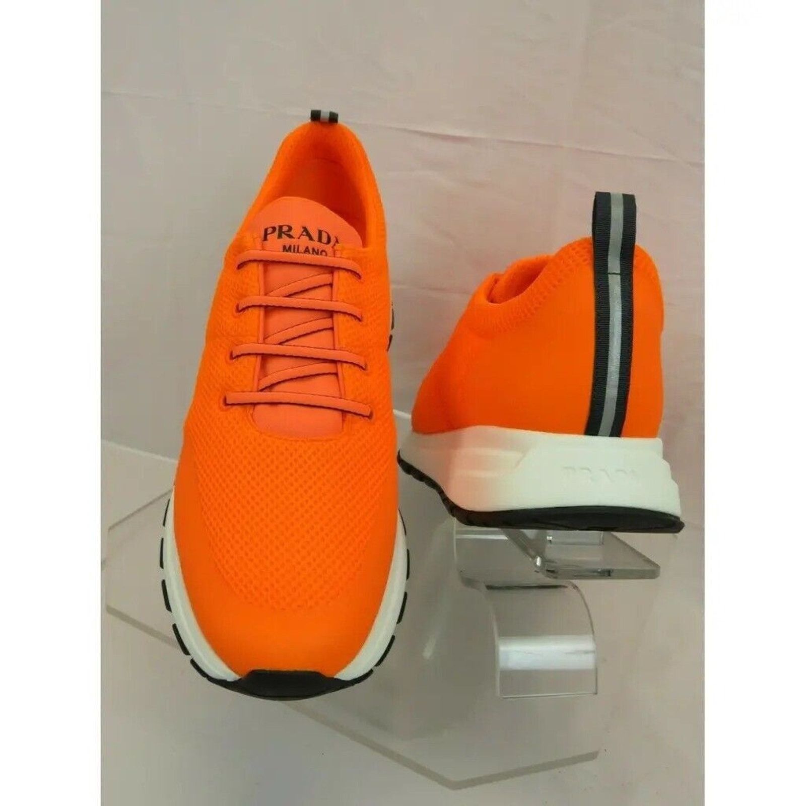 Prada PRADA 4E3499 NEON ORANGE MESH BLACK LOGO SNEAKERS 9 / US 10 Size US 10 / EU 43 - 5 Thumbnail