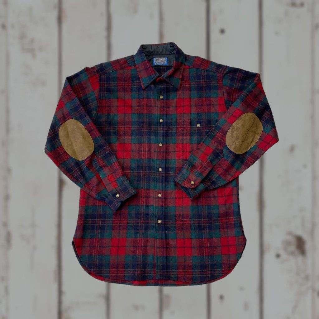 Pendleton VINTAGE Pendleton Wool Flannel Button-Up Shirt Leather Elbow Patches Mens L Red Size US L / EU 52-54 / 3 - 1 Thumbnail