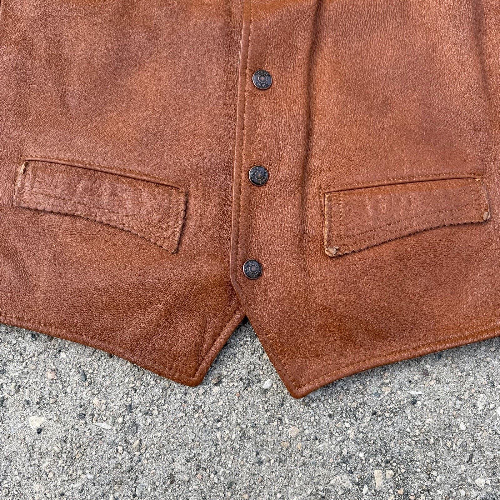 Schott × Vintage Vintage Schott NYC Kenny Rogers Brown Leather Vest Sz M Size US M / EU 48-50 / 2 - 2 Thumbnail