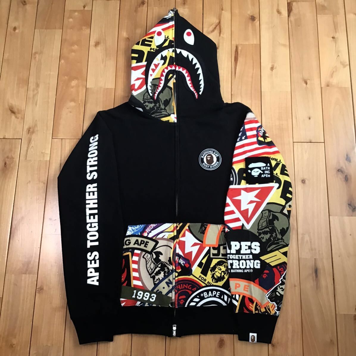 Bape patched shark hoodie sale