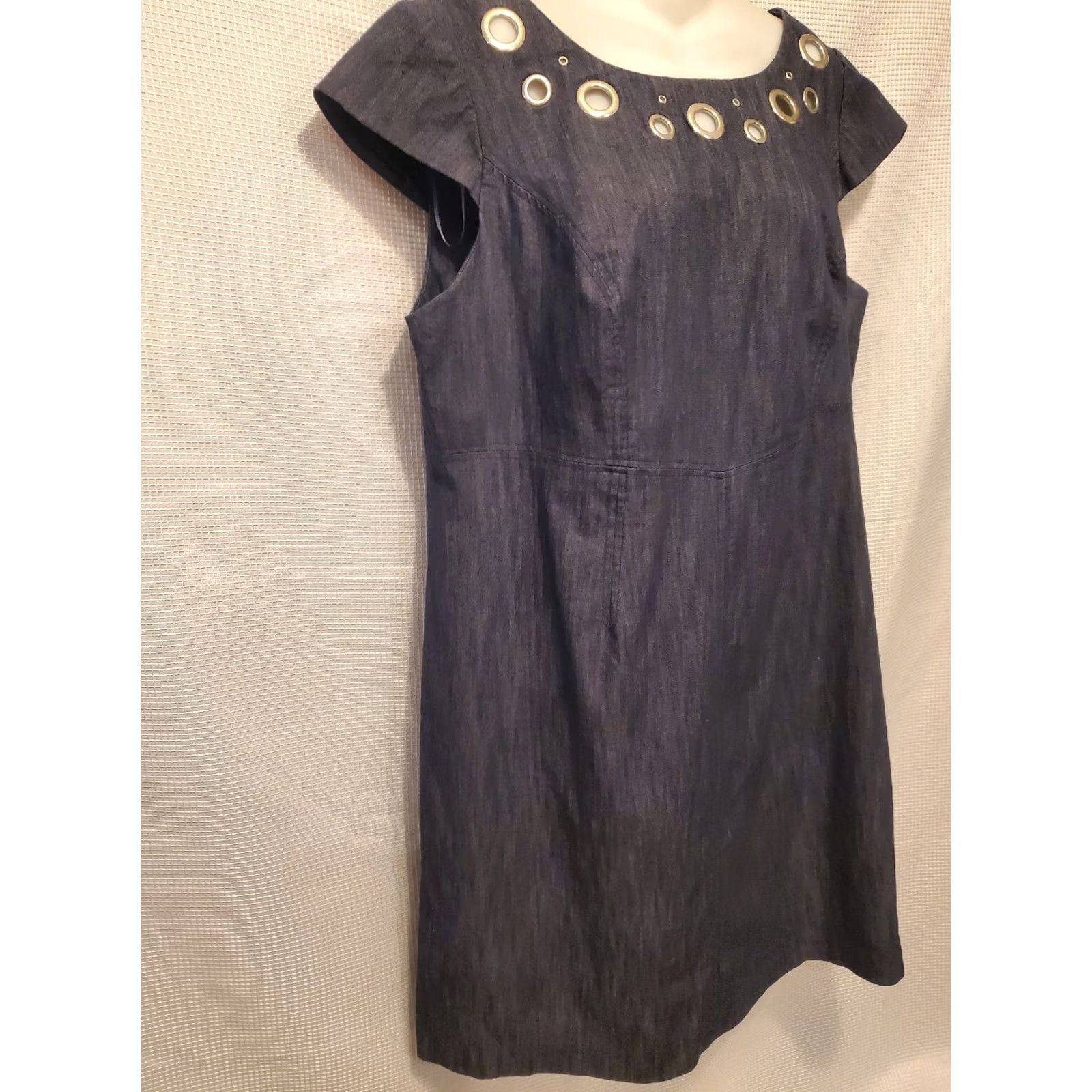 Vintage Sandra Darren Dark Chambray Denim cut out collar Dress Size 16W Office Cottage Size XXL / US 16-18 / IT 52-54 - 6 Thumbnail