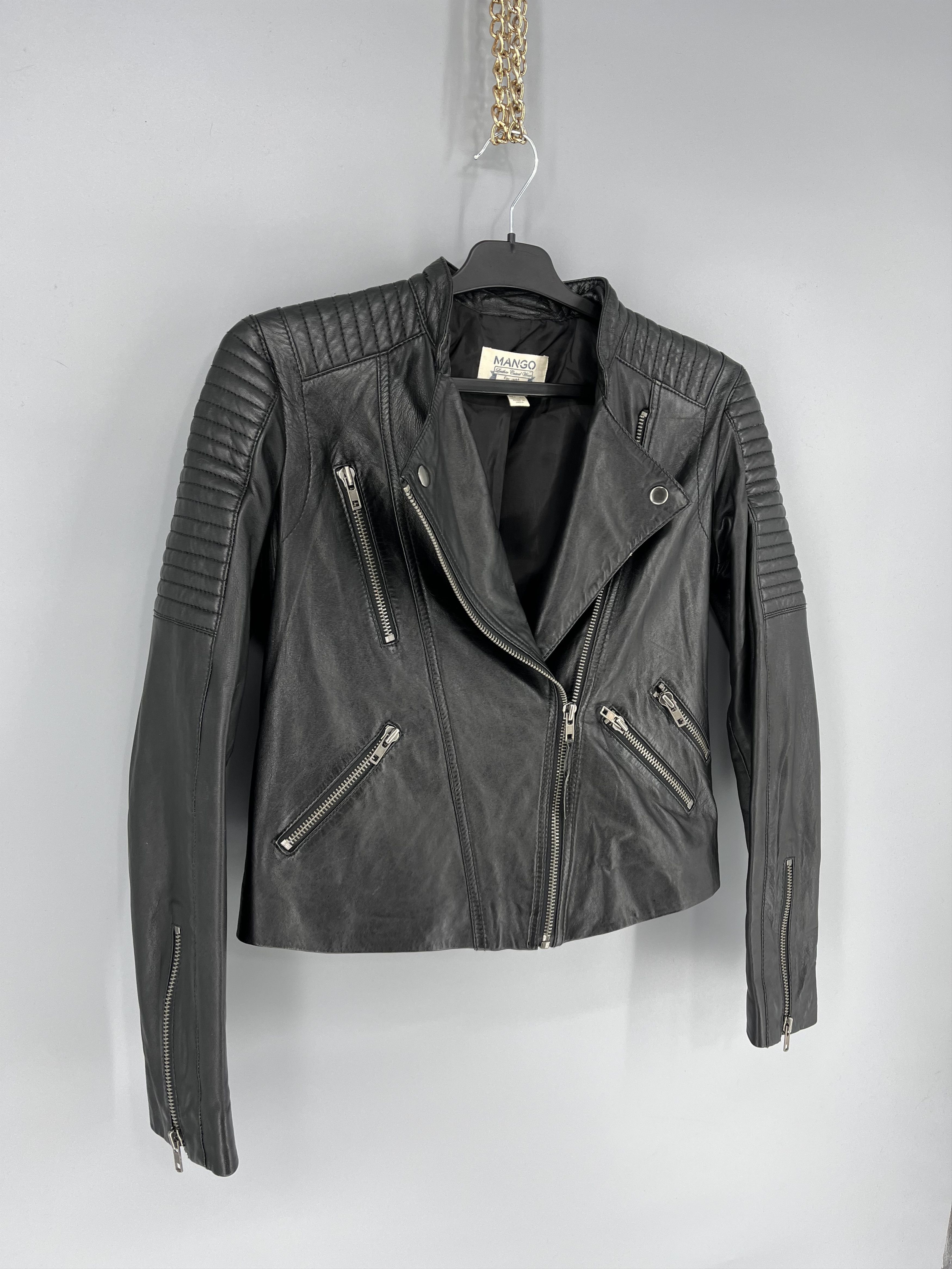Leather Mango Black Leather Biker Jacket Racing Moto HONDA BMW Size S / US 4 / IT 40 - 2 Thumbnail