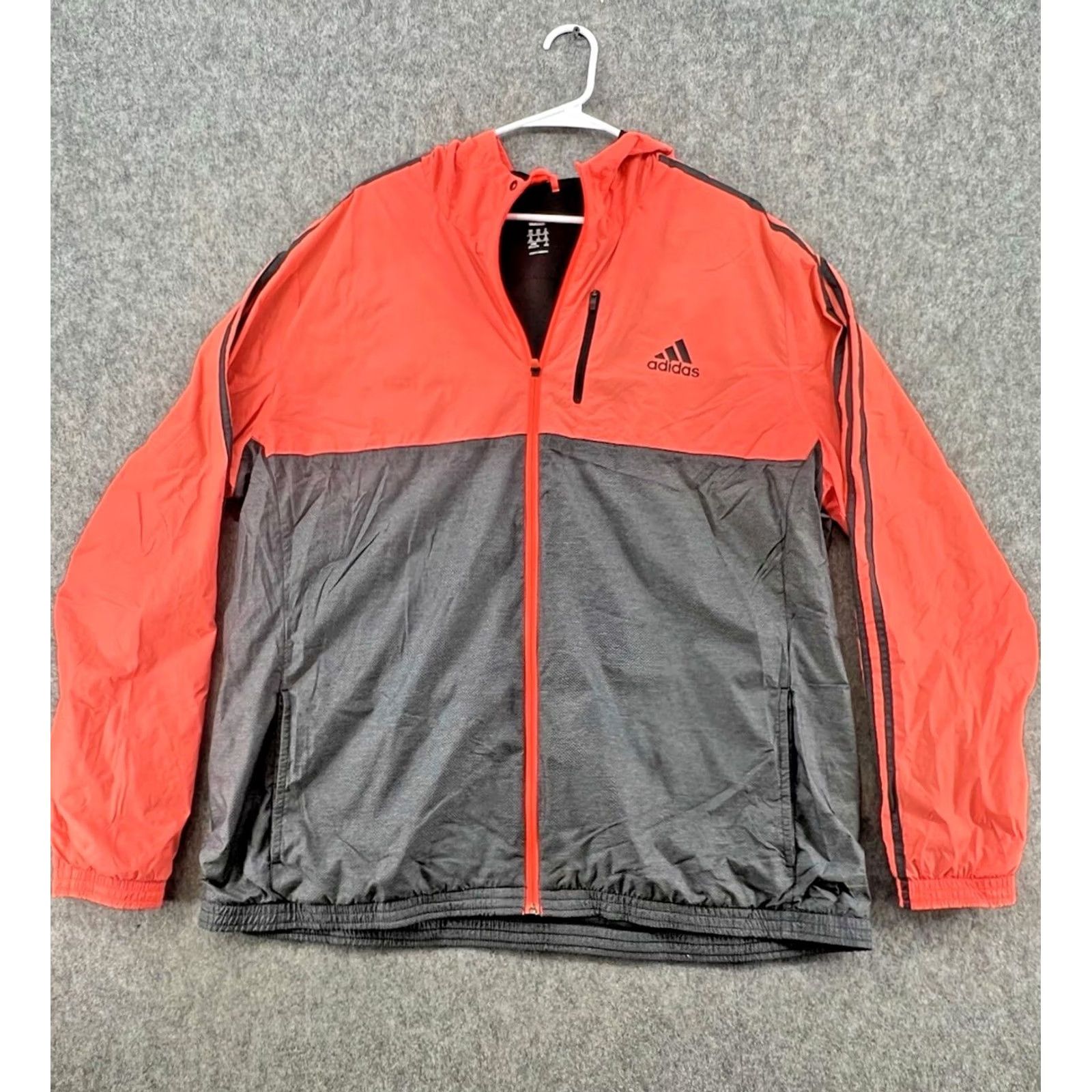 Adidas Adidas Men’s Windbreaker Jacket Hoodie Full Zip 2XL Coral Black Neon Coral Size US XXL / EU 58 / 5 - 2 Thumbnail