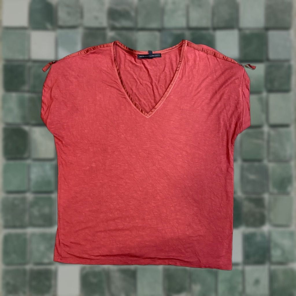 White House Black Market White House Black Market Top Womens Large Brown Short Sleeve Shirt Rayon Spandex Size L / US 10 / IT 46 - 1 Thumbnail