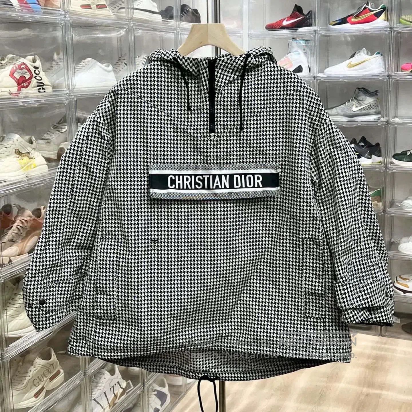 dior houndstooth hooded long sleeve jacket.