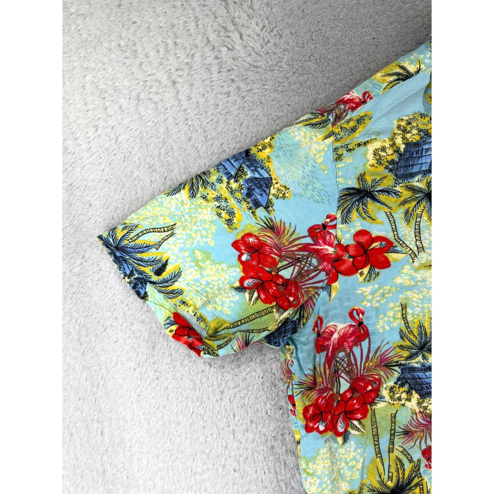 George George Men's Hawaiian Shirt 2XL Floral Palm Green Pink Button-Up Rayon Short Sleeve Classic Casual Hawaiian Theme 90s? Size US XXL / EU 58 / 5 - 3 Thumbnail