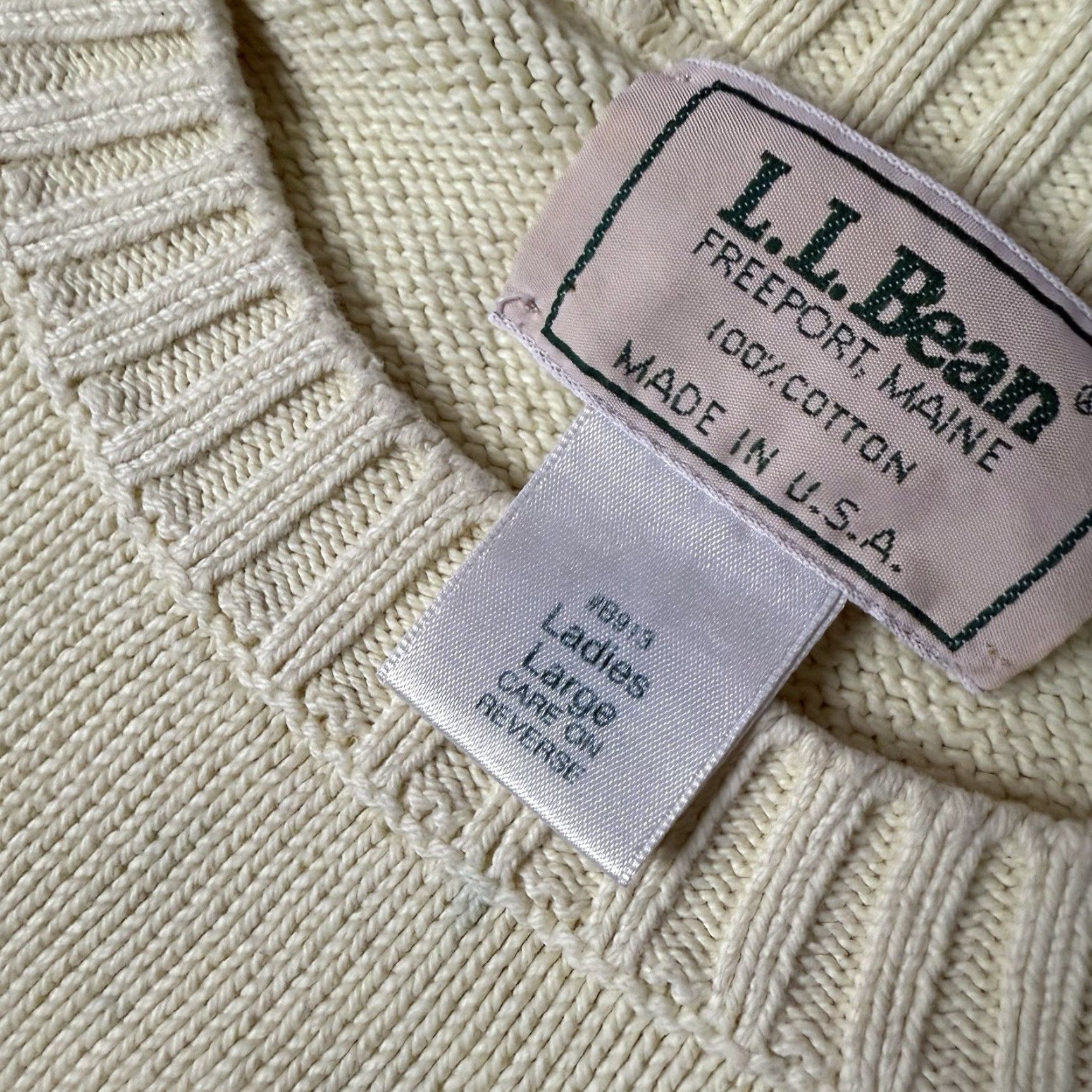 Vintage VINTAGE L.L. Bean Sweater Womens Large Yellow Pullover Tight Knit Cotton Fisherman Crew Neck Cable Knit 80s 90s Womens Size L / US 10 / IT 46 - 4 Thumbnail