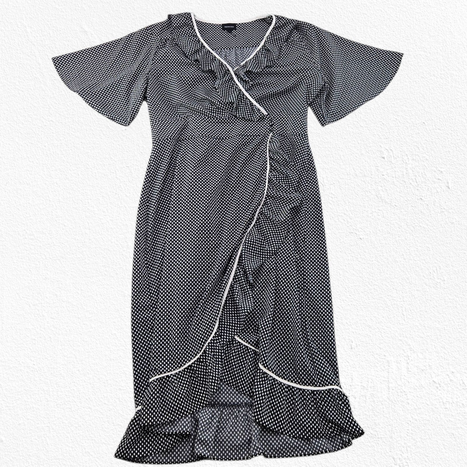 Other Black White Polka Dot Ruffle Wrap Midi Dress Size Large Size L / US 10 / IT 46 - 2 Thumbnail