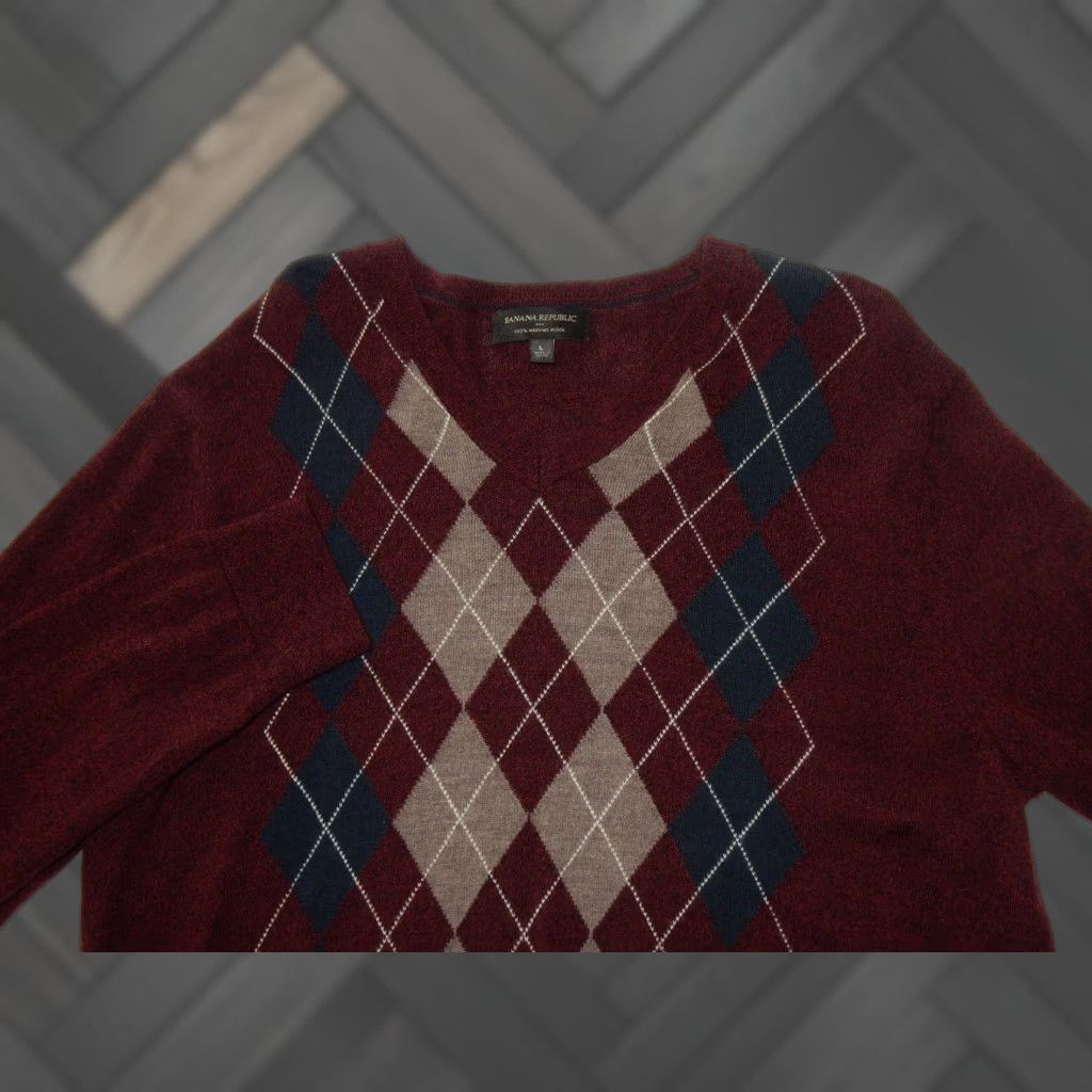 Banana Republic VINTAGE Banana Republic Wool Sweater Pullover Men Size Large Red Argyle 90s Fall Size US L / EU 52-54 / 3 - 1 Thumbnail
