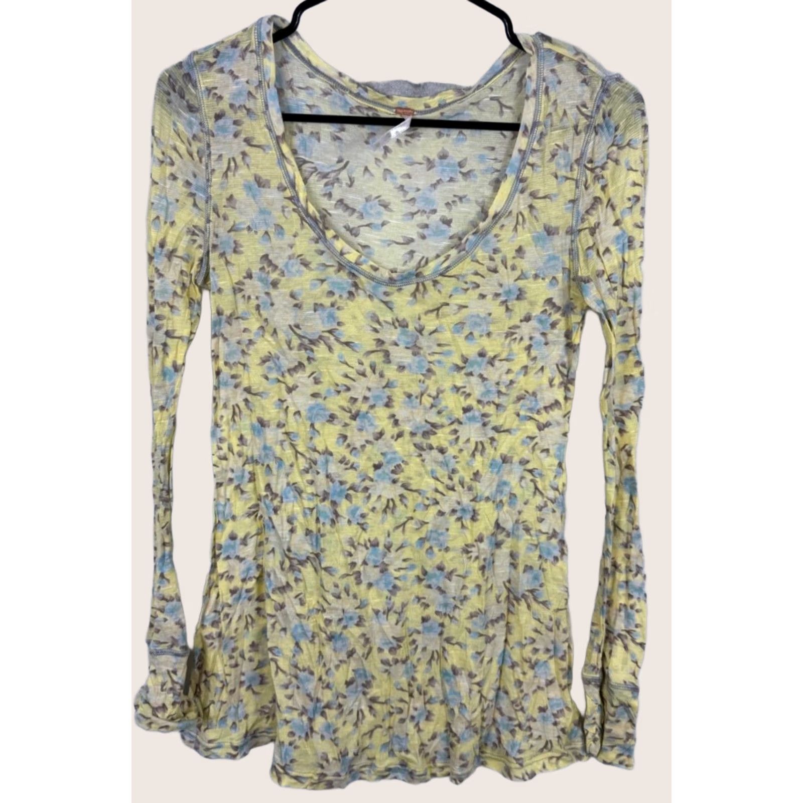 Free People Free People Womens Small Size /P Sheer Yellow Floral Tunic Shirt Size S / US 4 / IT 40 - 1 Thumbnail
