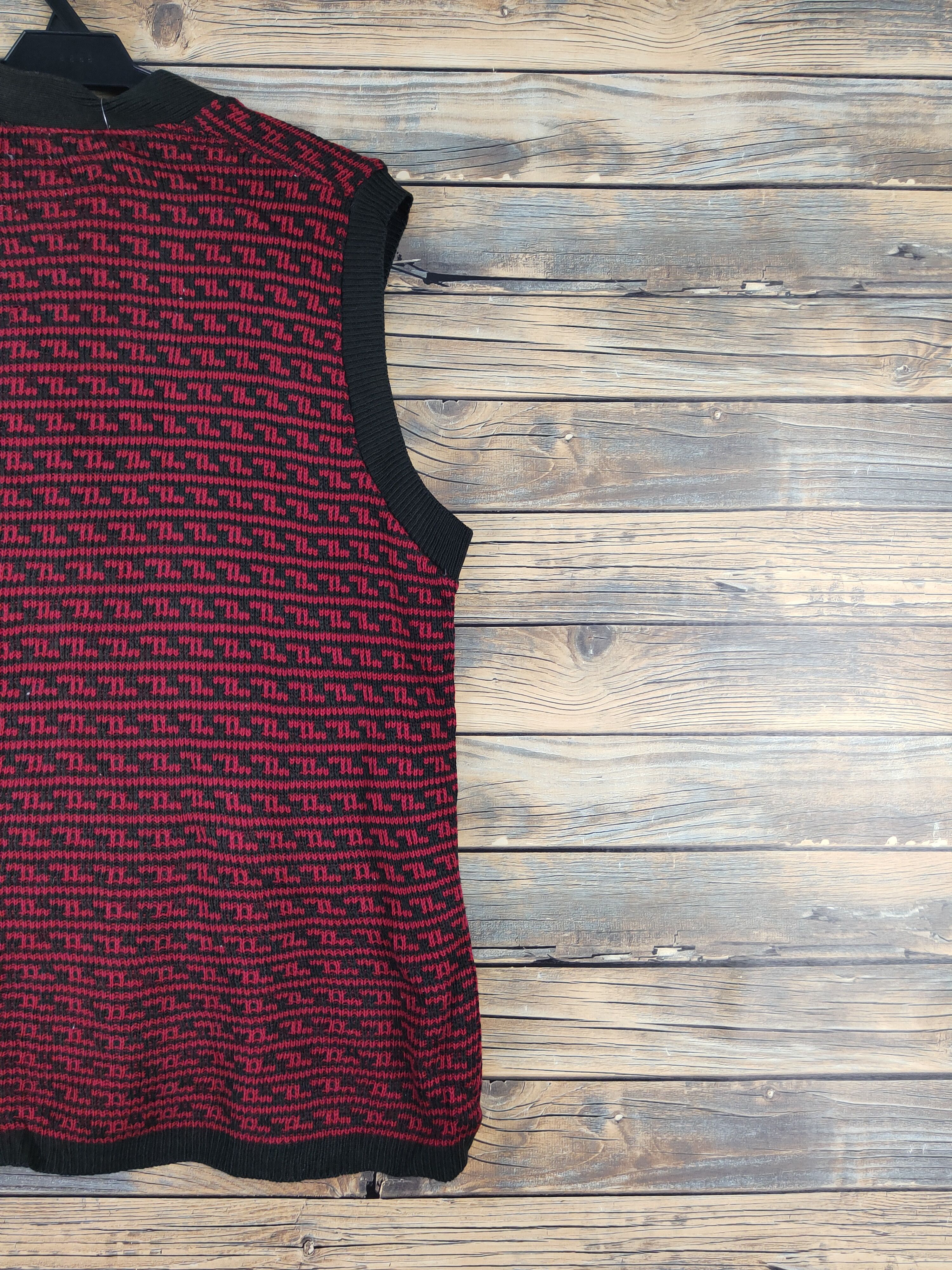 Homespun Knitwear Japanese Brand Red Black Knitwear Vests #W1333 Size L / US 10 / IT 46 - 10 Thumbnail