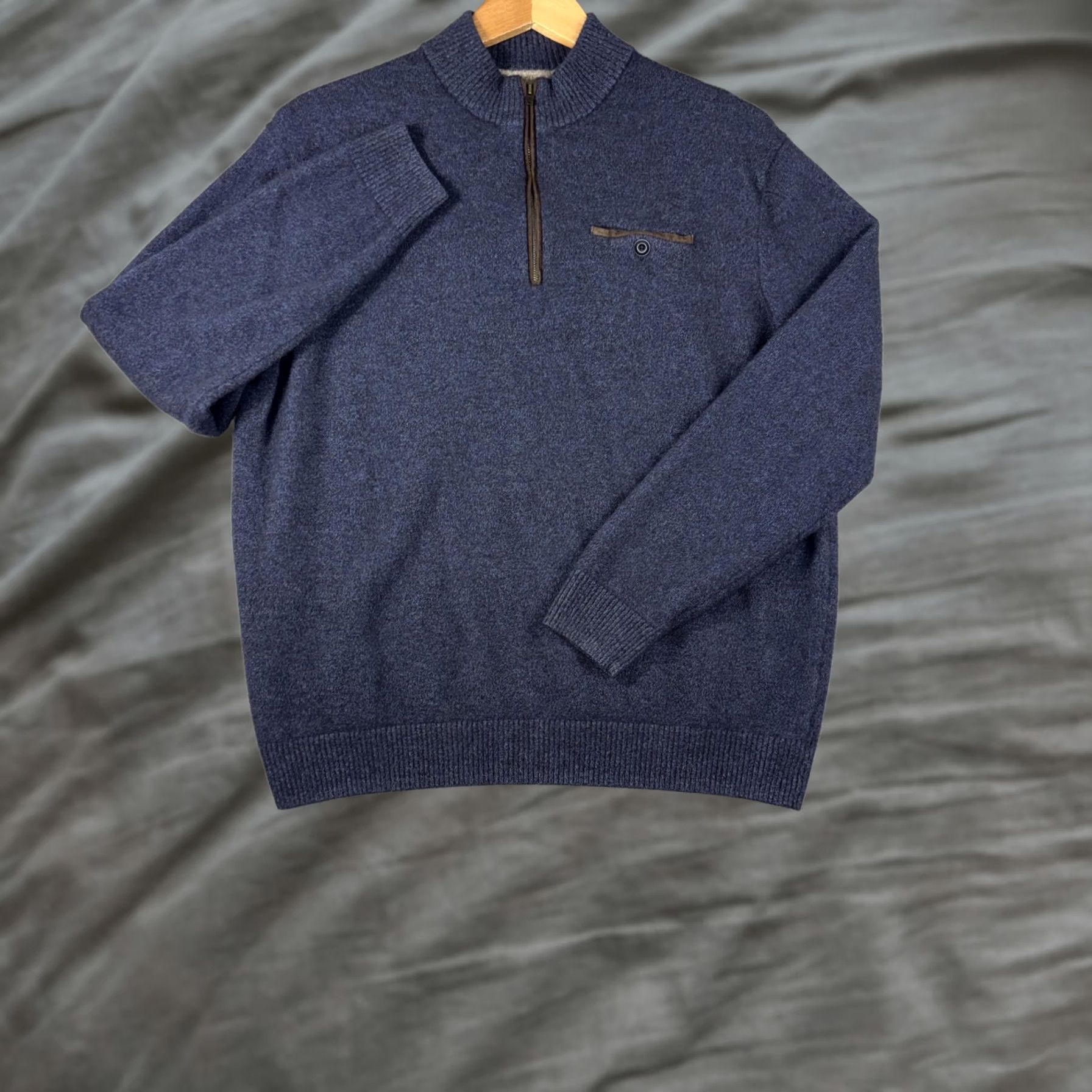 johnnie-O johnnie-O Sweater Mens XL Blue Wool Yak Cotton 1/4 Zip Mock Neck Knit Pullover Size US XL / EU 56 / 4 - 1 Thumbnail
