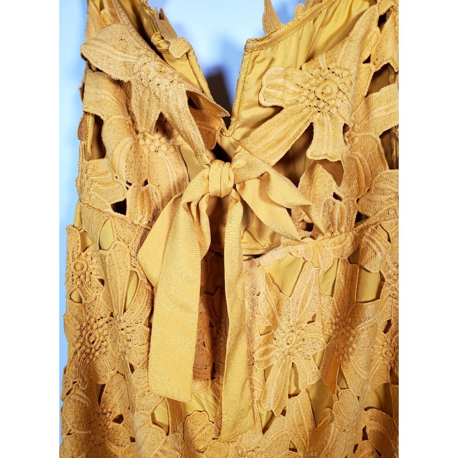 Vintage Few Moda Alison Off Shoulder Cocktail Dress Mustard Yellow Floral Women's M New NWT Size M / US 6-8 / IT 42-44 - 7 Thumbnail