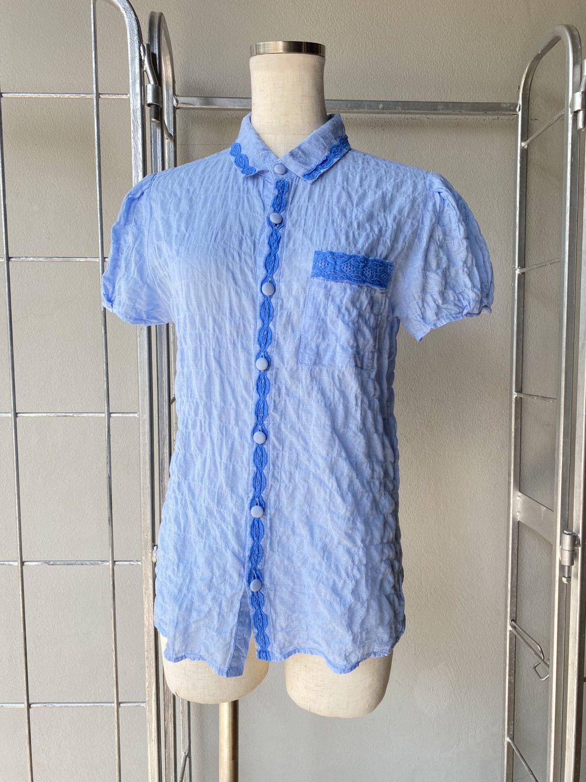 Ne-Net Né-net Sky Blue Lace-Trimmed Blouse Size S / US 4 / IT 40 - 13 Thumbnail
