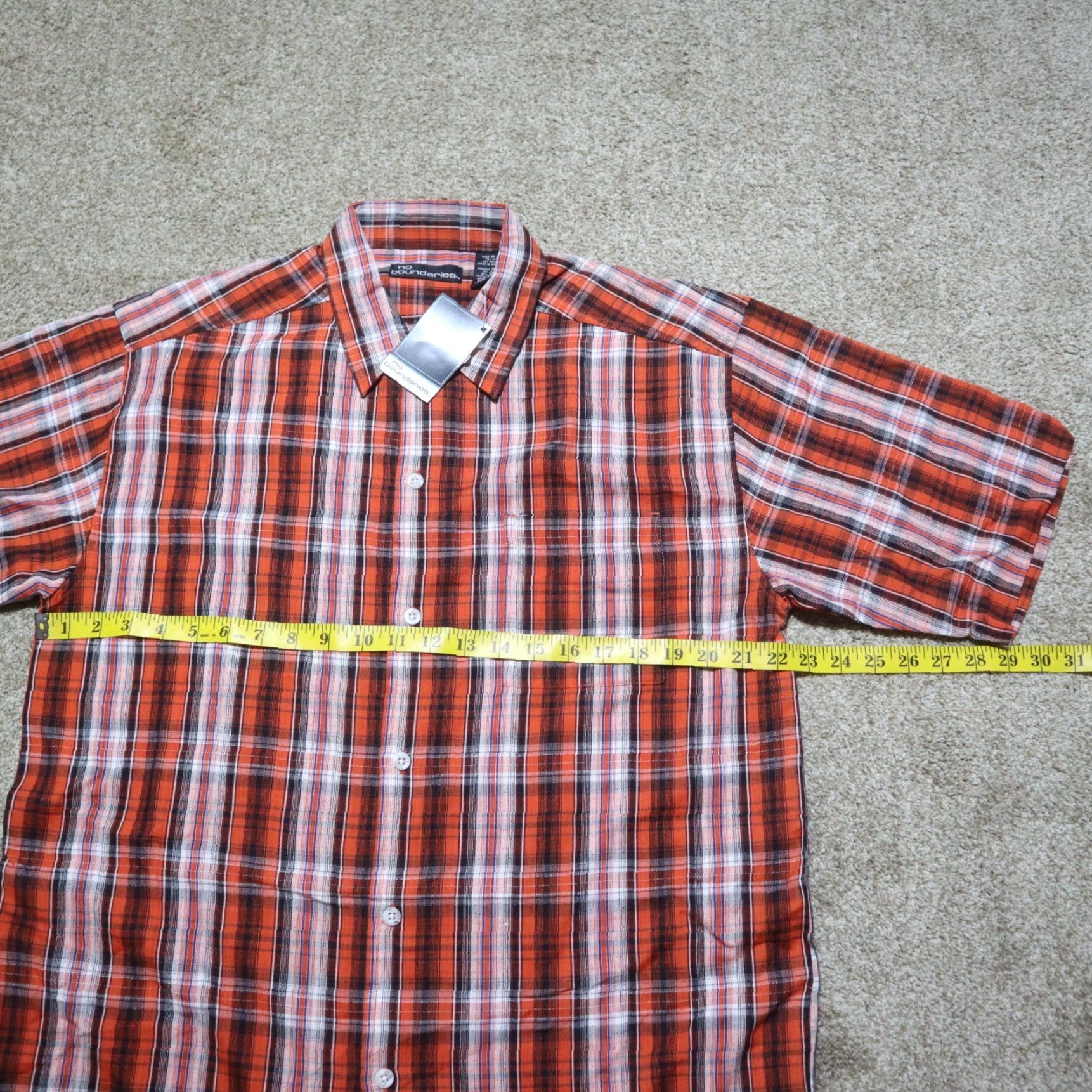 Vintage No Boundaries Shirt Medium Orange Plaid Short Sleeve Button-Up Mens 100% Cotton Casual 90s Inspired Size US M / EU 48-50 / 2 - 4 Thumbnail