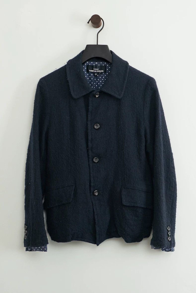 Comme des Garcons Comme des Garcons Navy blue felted wool lapel single-breas Size S / US 4 / IT 40 - 1 Thumbnail