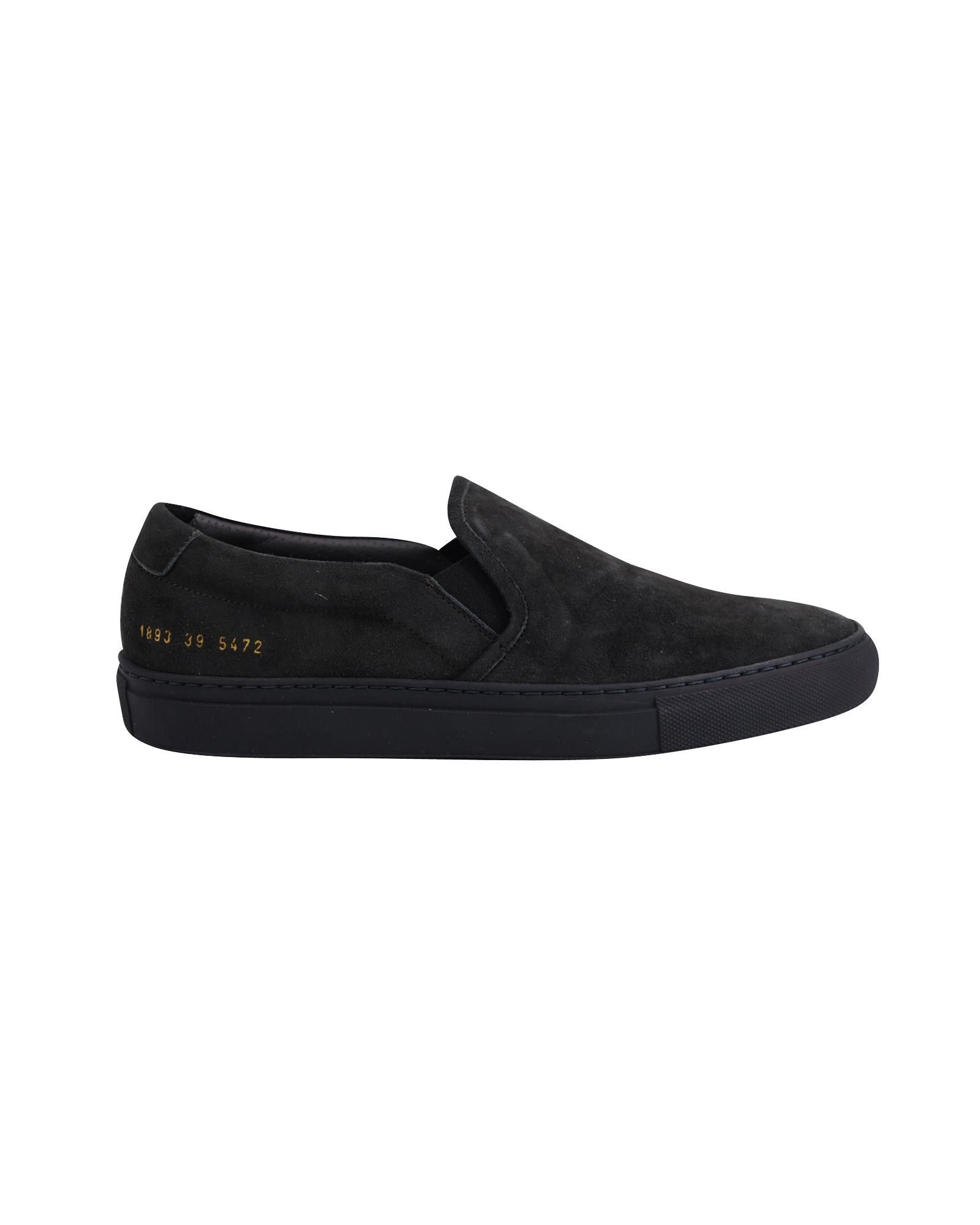 image of Common Projects Black Suede Slip-On Sneakers With Monochromatic Soles, Men's (Size 6)
