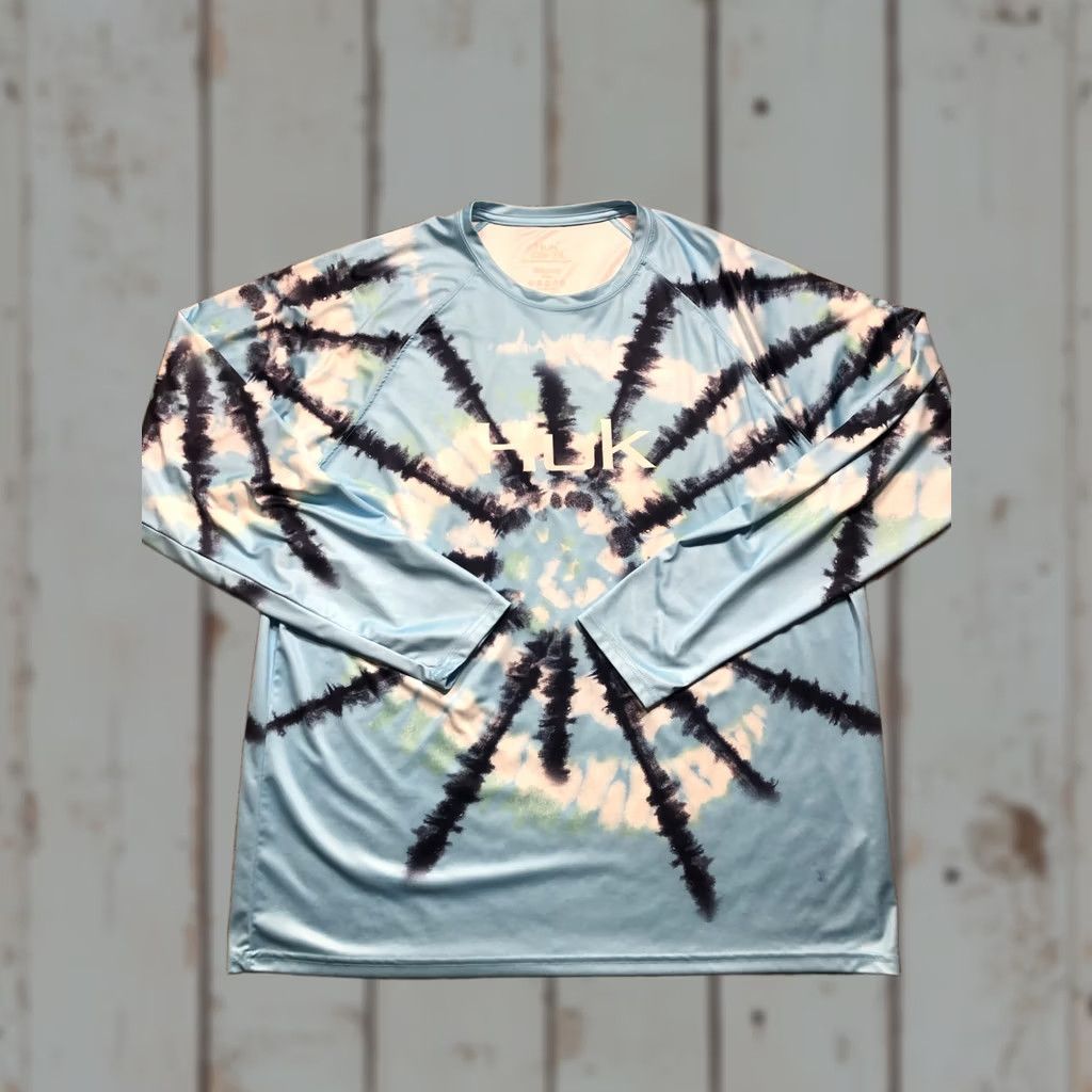 Vintage Huk Shirt Mens 2XL Blue Tie-Dye Long Sleeve Performance Fishing 100% Polyester Raglan Crew Neck Size US XXL / EU 58 / 5 - 1 Thumbnail
