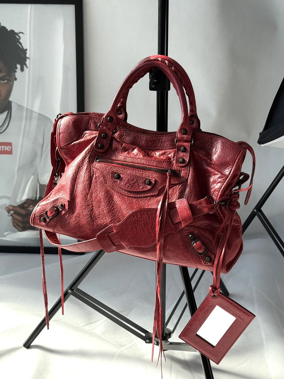 Balenciaga Authentic Balenciaga Red City Bag Real Leather Handbag