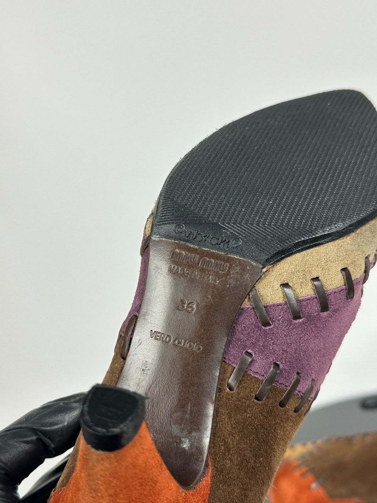 Miu Miu × Prada Miu Miu Multicolor Suede Patchwork Heels Size US 6 / IT 36 - 24 Thumbnail