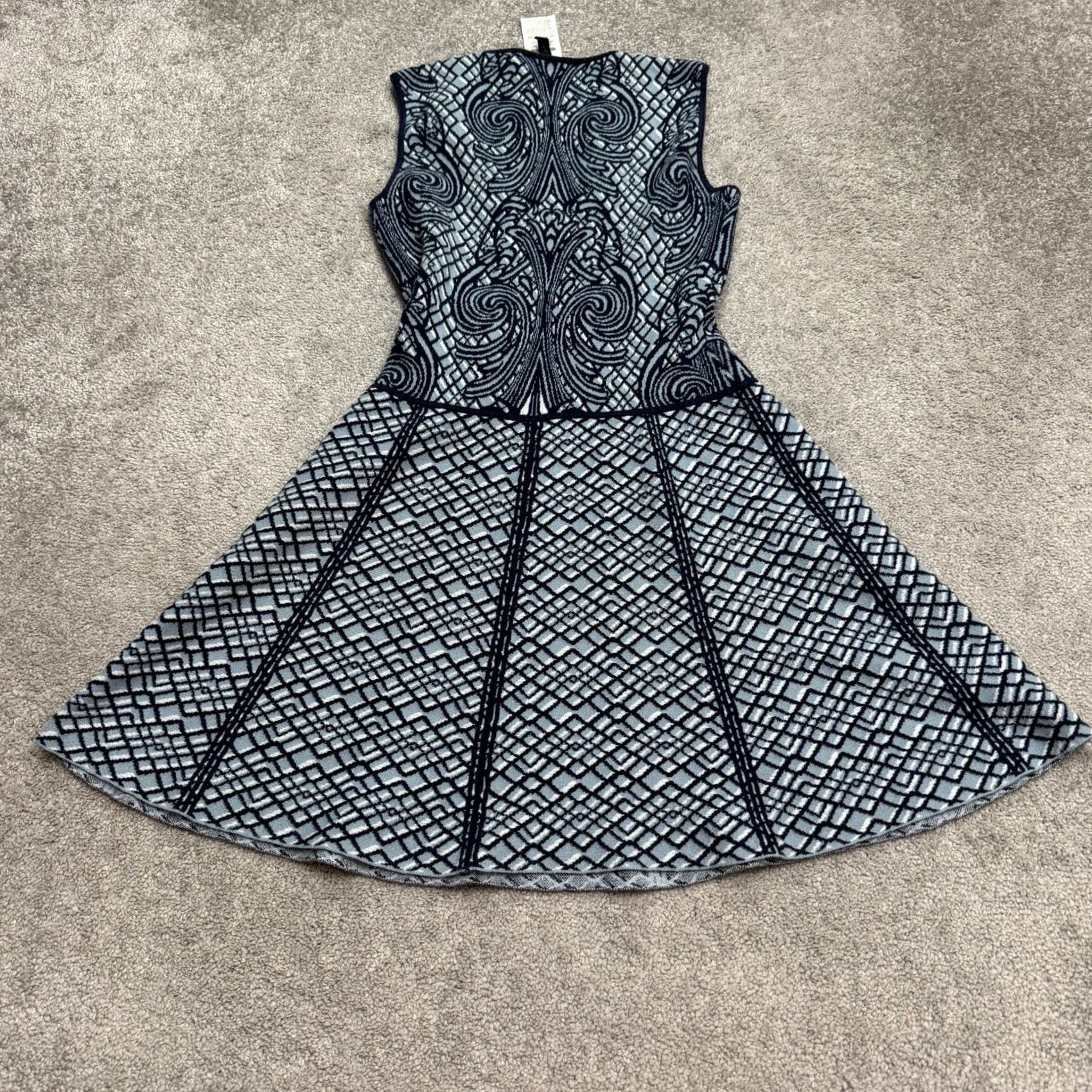 Bcbgmaxazria BCBGMAXAZRIA Blue Geometric Jacquard Knit Mini Dress Womens Medium Size M / US 6-8 / IT 42-44 - 2 Thumbnail
