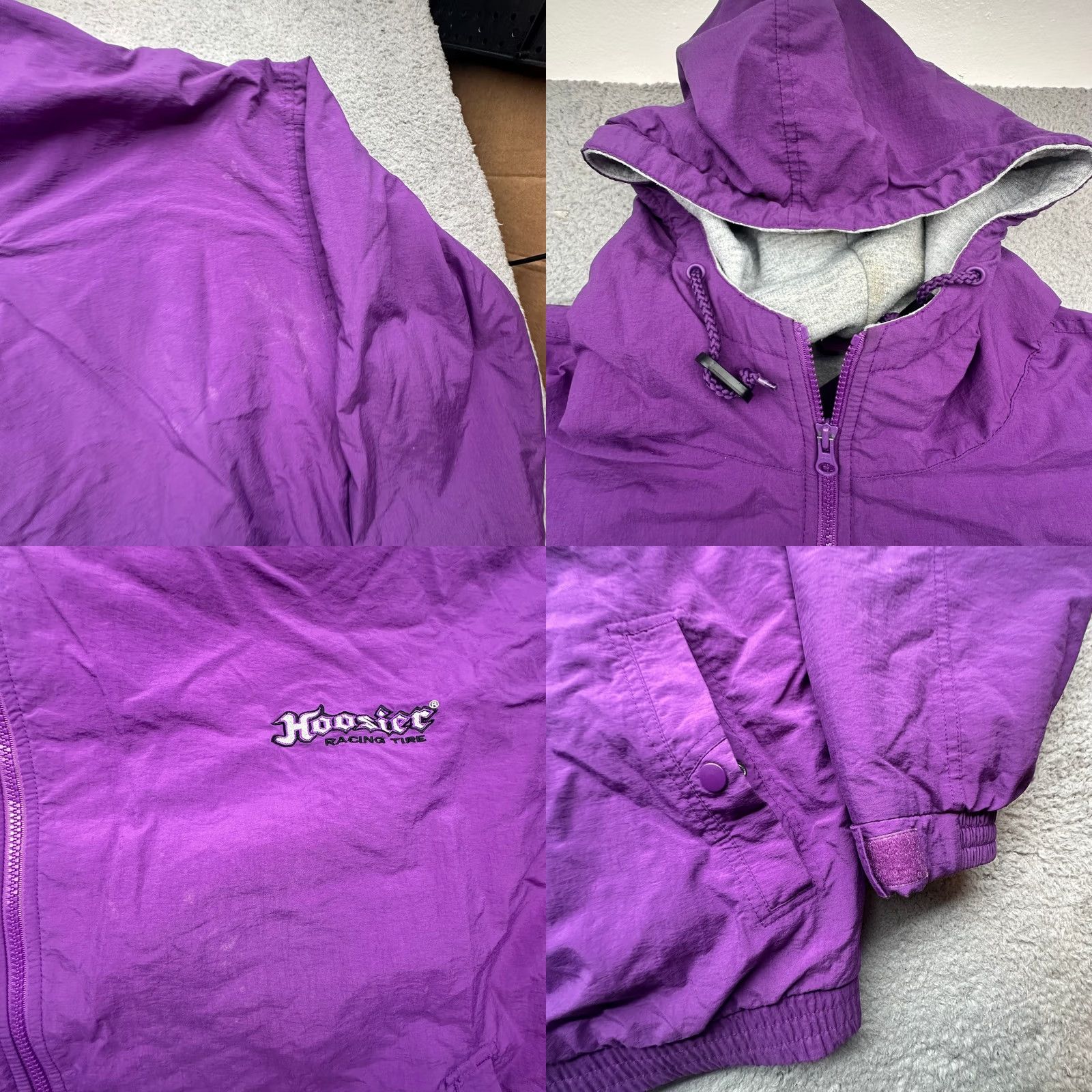 Vintage VINTAGE Hoosier Racing Tire Full Zip Hoodie Nylon Jacket Mens 3XL Purple Lined Pockets Hoodie Jacket Mens 3XL Purple Racing Cars Vintage Size US XXL / EU 58 / 5 - 8 Thumbnail