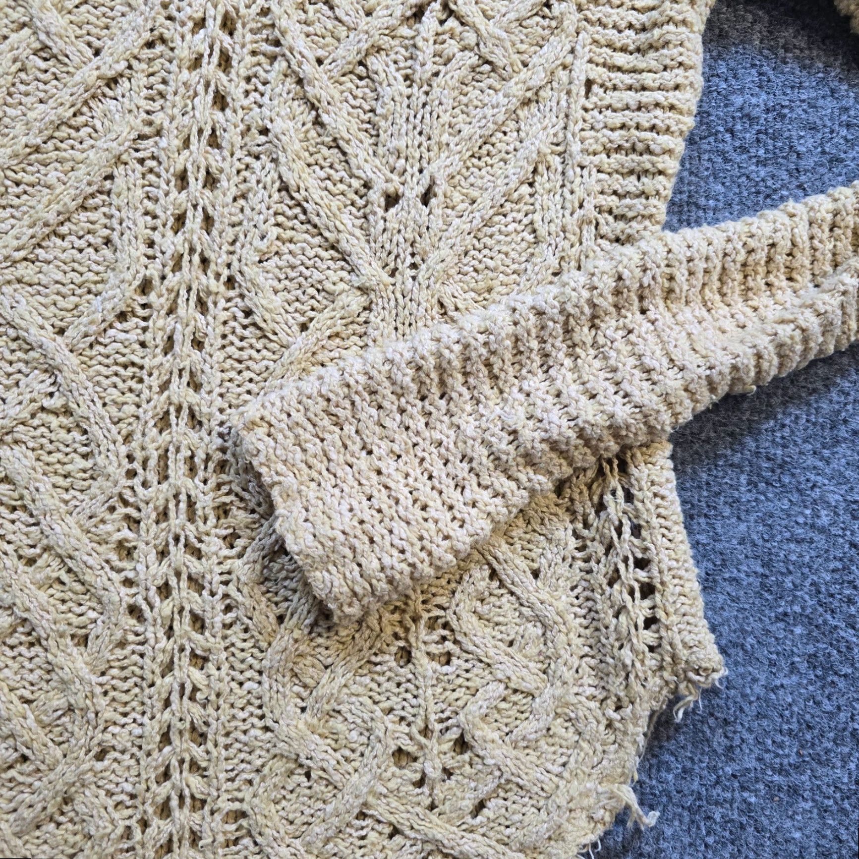 Free People VINTAGE Free People Sweater Womens XS Yellow Crochet Open Knit Casual Distressed Size XS / US 0-2 / IT 36-38 - 3 Thumbnail
